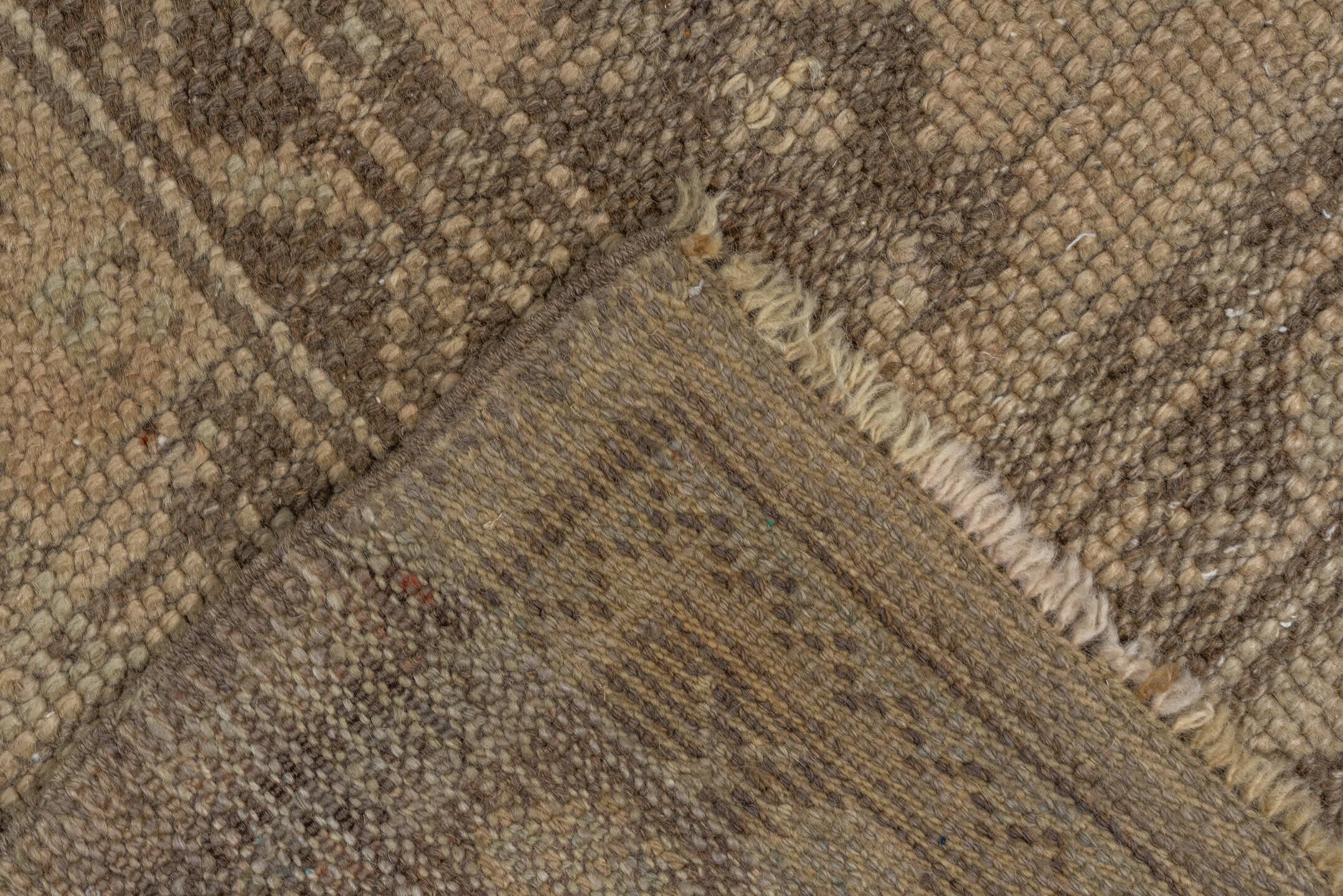 8' x 8' one-of-a-kind handmade antique Oushak rug. Color palette: taupe, brown, camel, ivory, sage, beige, gray, green