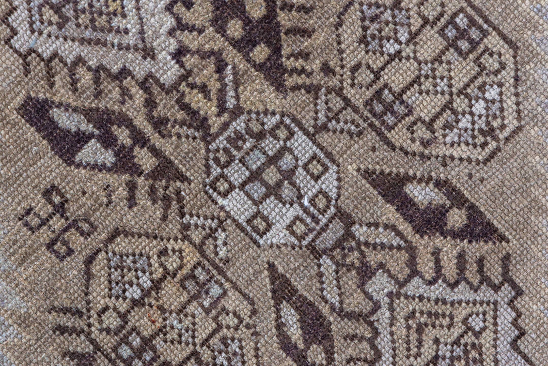 3' x 12' one-of-a-kind handmade vintage Karabagh runner rug. Color palette: brown, gray, off-white, snow, white, whitesmoke