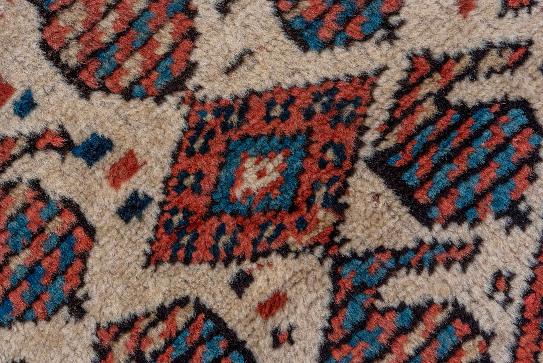 3' x 9' one-of-a-kind handmade antique NW Persian runner rug. Color palette: rust, indigo, ivory, navy, terra cotta, camel