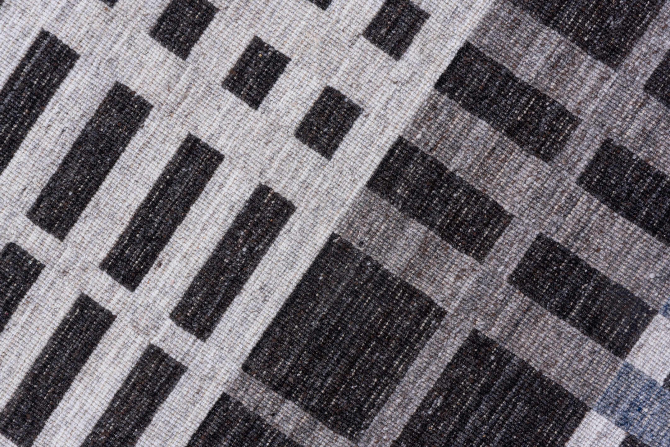 10' x 14' one-of-a-kind handmade vintage Kilim large size rug. Color palette: charcoal, ivory, gray, slate, blue, black