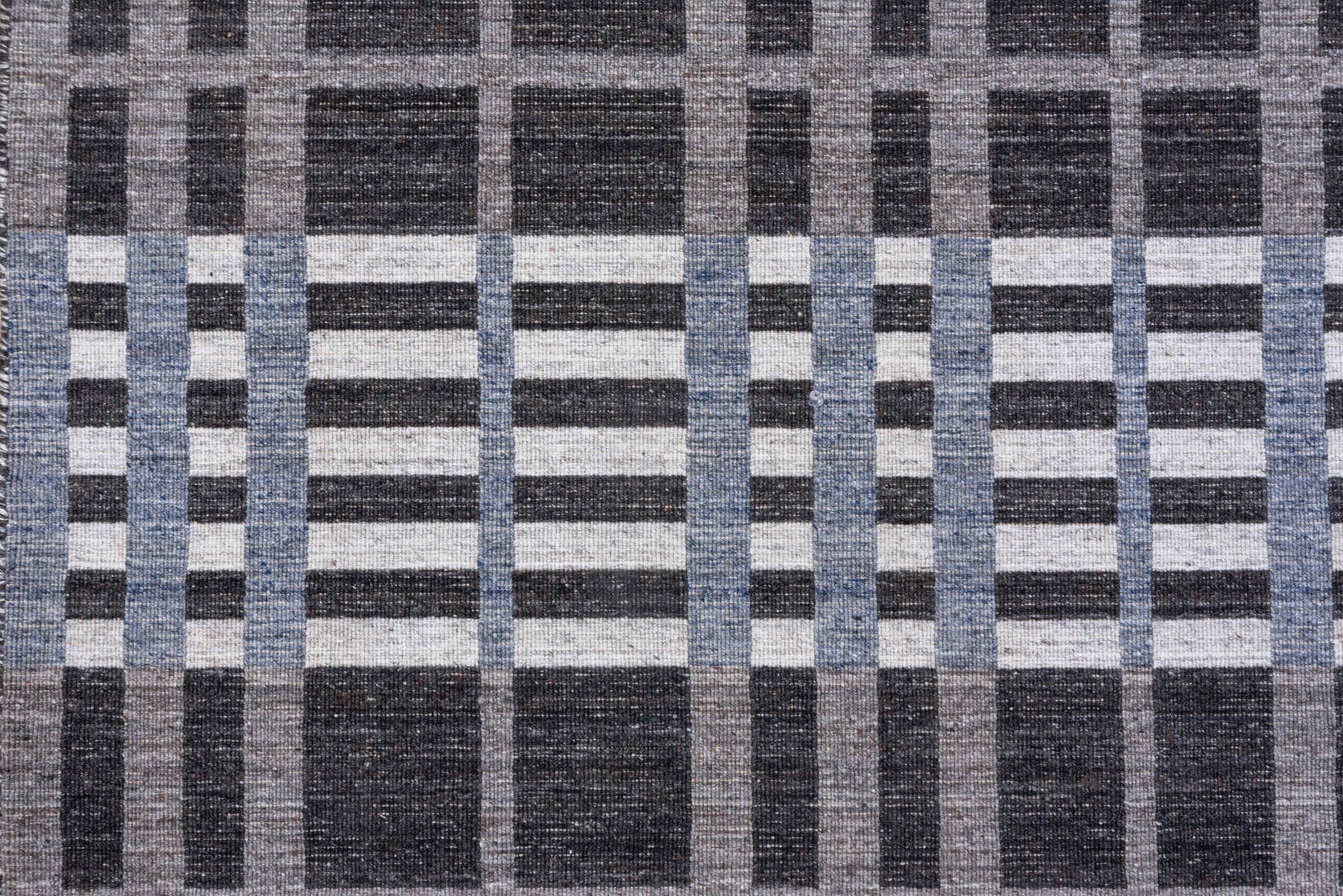 10' x 14' one-of-a-kind handmade vintage Kilim large size rug. Color palette: blue, gainsboro, gray, light gray, off-white