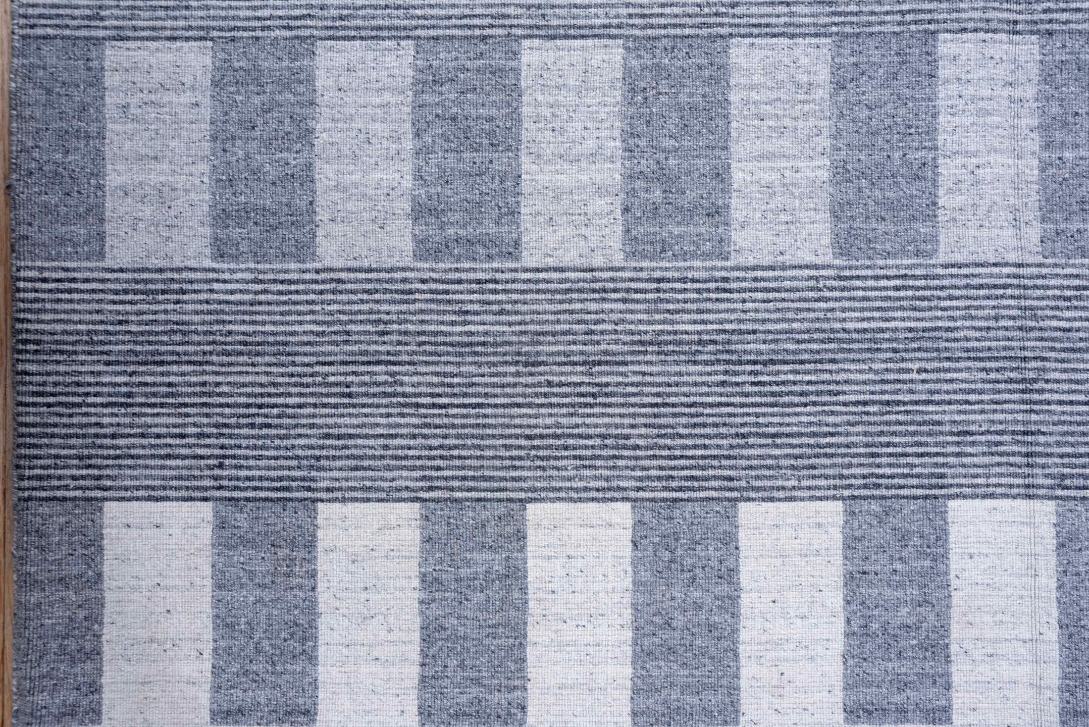 10' x 14' one-of-a-kind handmade vintage Kilim large size rug. Color palette: blue, ivory, slate, gray