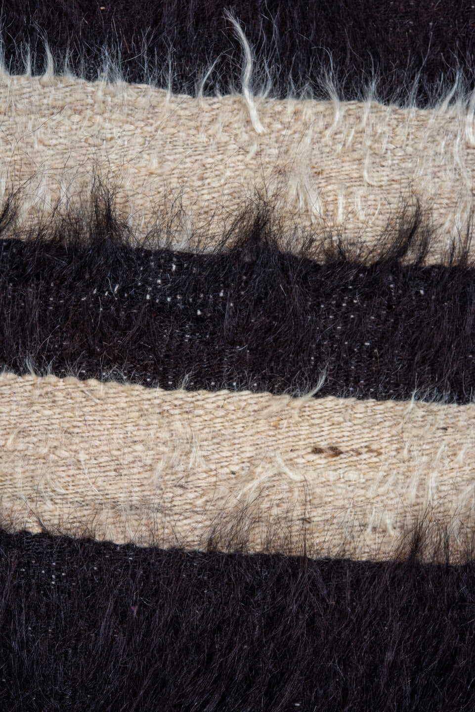 4' x 5' one-of-a-kind handmade vintage Anr small size rug. Color palette: black, blue, charcoal, gainsboro, gray, light gray