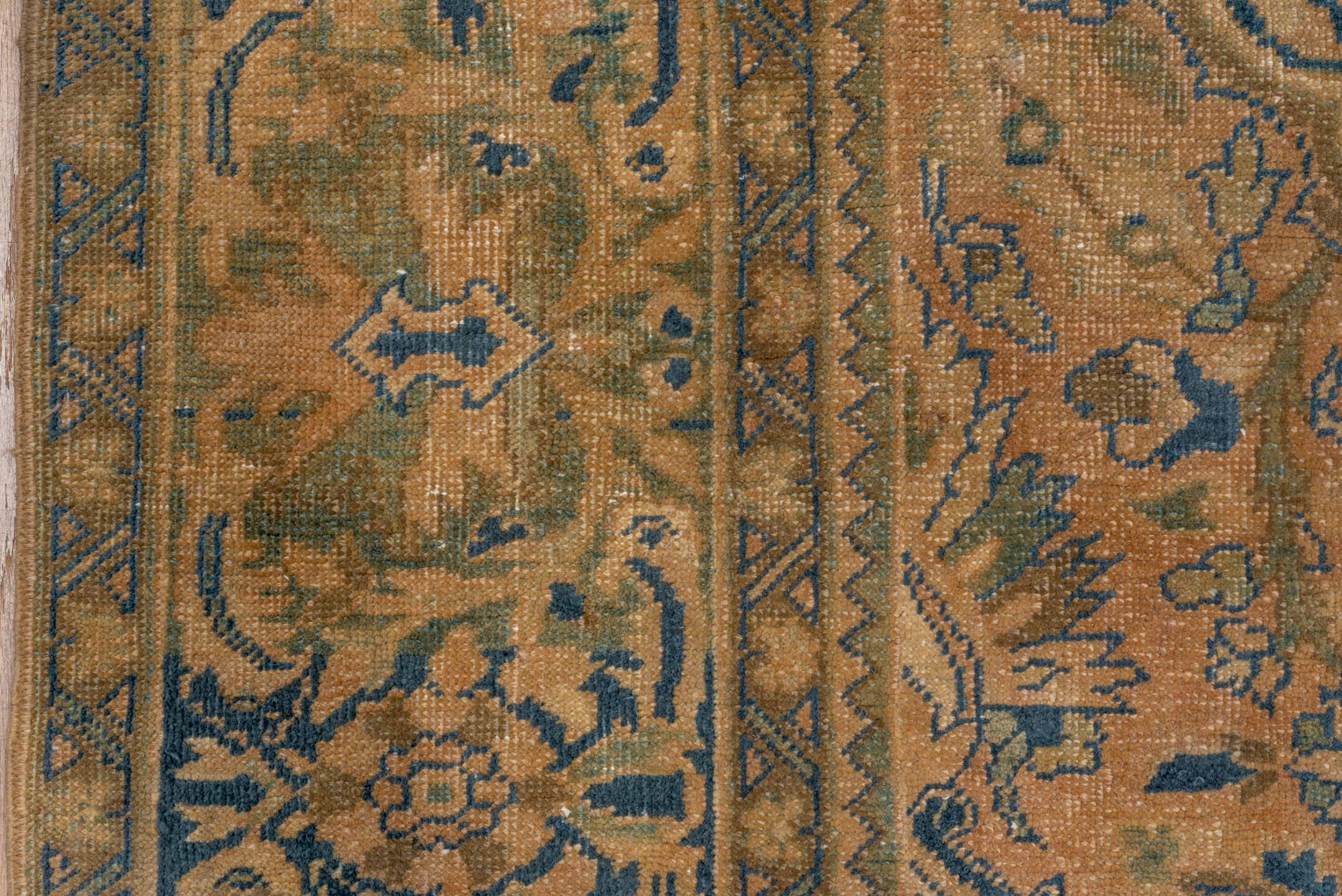 8' x 11' one-of-a-kind handmade antique Heriz large size rug. Color palette: camel, navy, taupe, beige, brown, ivory, blue