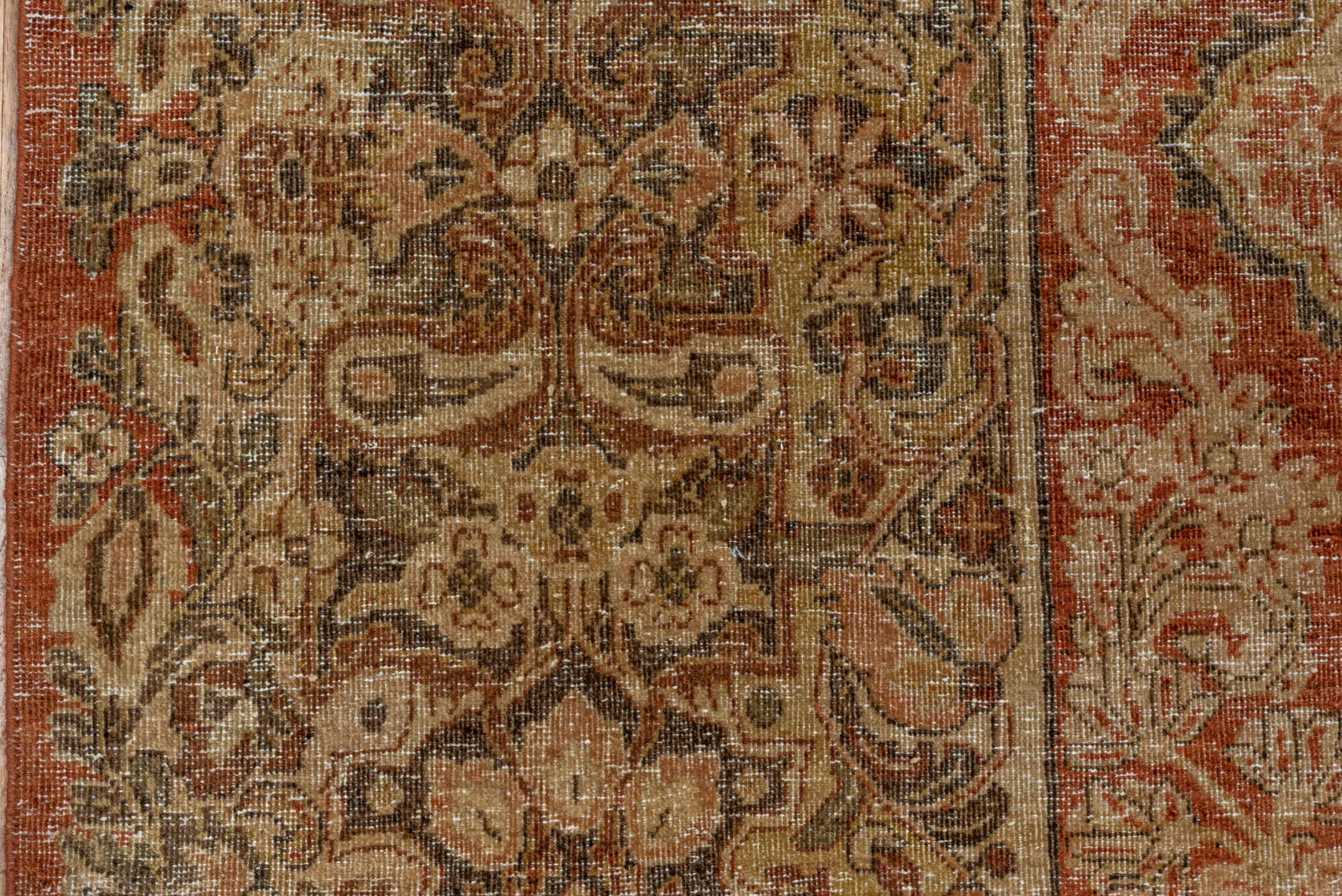 9' x 11' one-of-a-kind handmade vintage Mahal large size rug. Color palette: brown, gray, light gray
