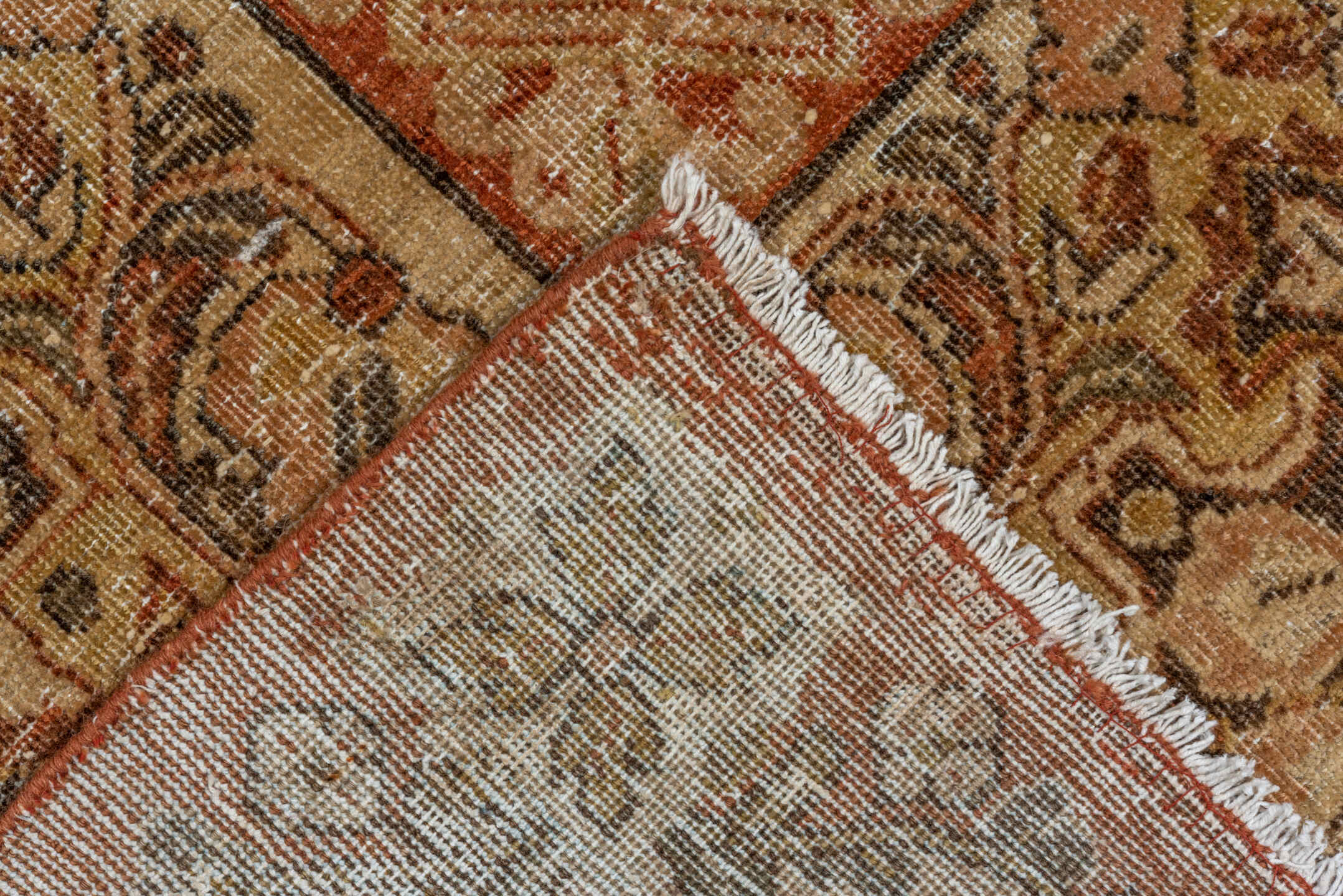 9' x 11' one-of-a-kind handmade vintage Mahal large size rug. Color palette: brown, gray, light gray