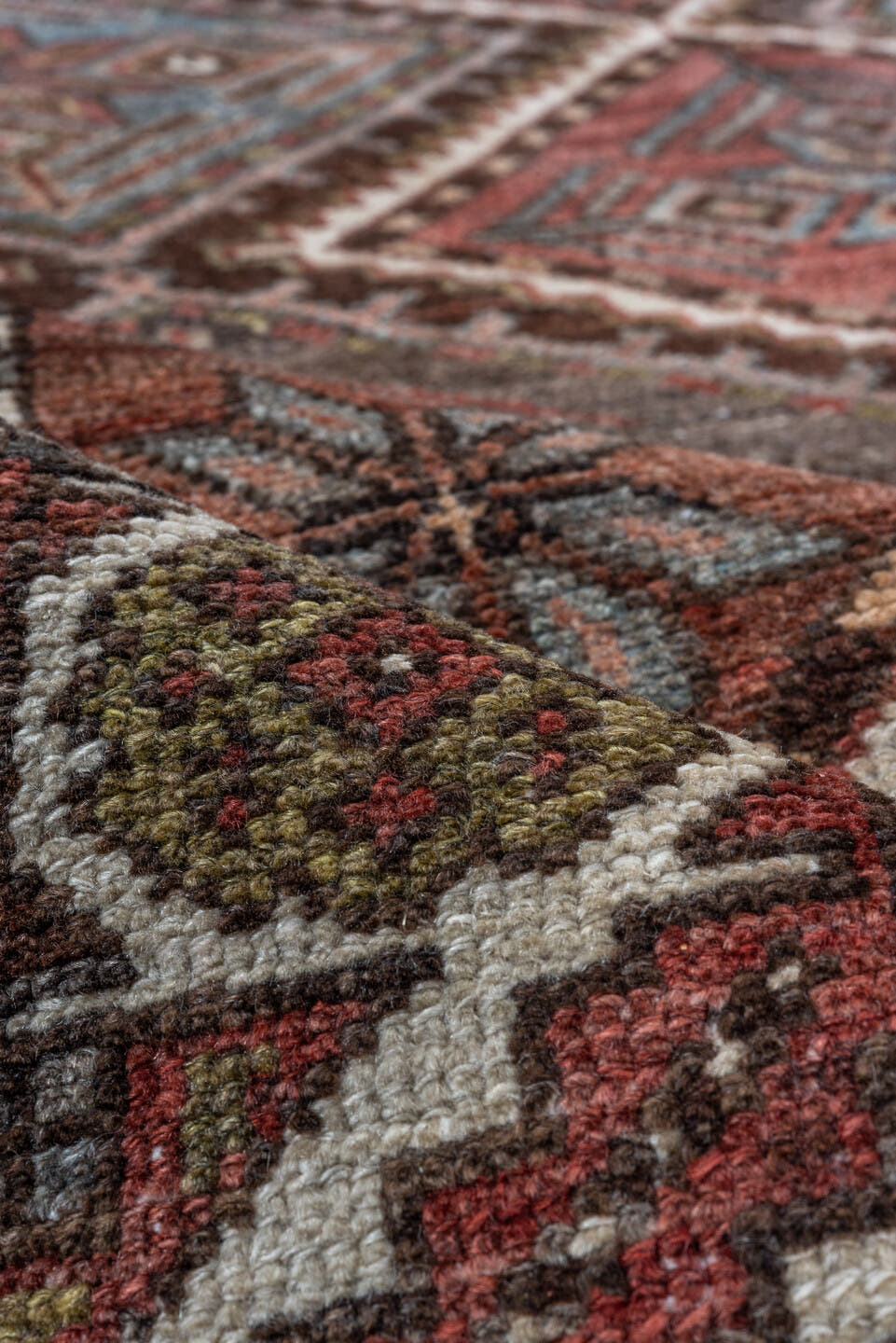 5' x 10' one-of-a-kind handmade antique Baktiary medium size rug. Color palette: rust, ivory, sky blue, brown, burgundy
