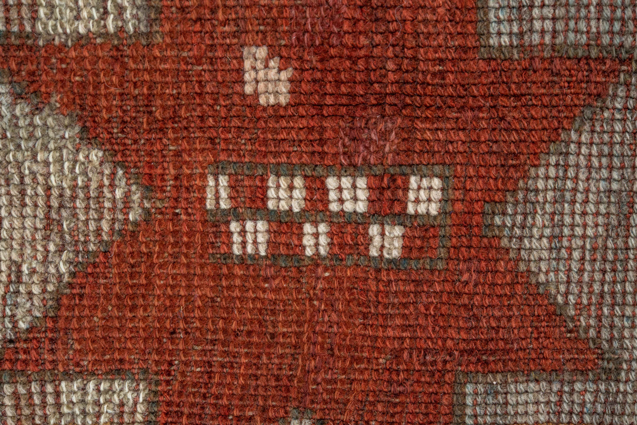 3' x 9' one-of-a-kind handmade vintage Caucasian runner rug. Color palette: brown, off-white, snow, white, whitesmoke