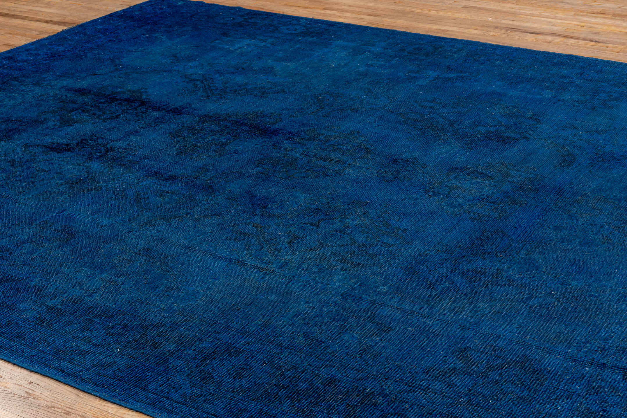 10' x 11' one-of-a-kind handmade antique Overdyed large size rug. Color palette: cobalt, navy, indigo, teal, charcoal, blue