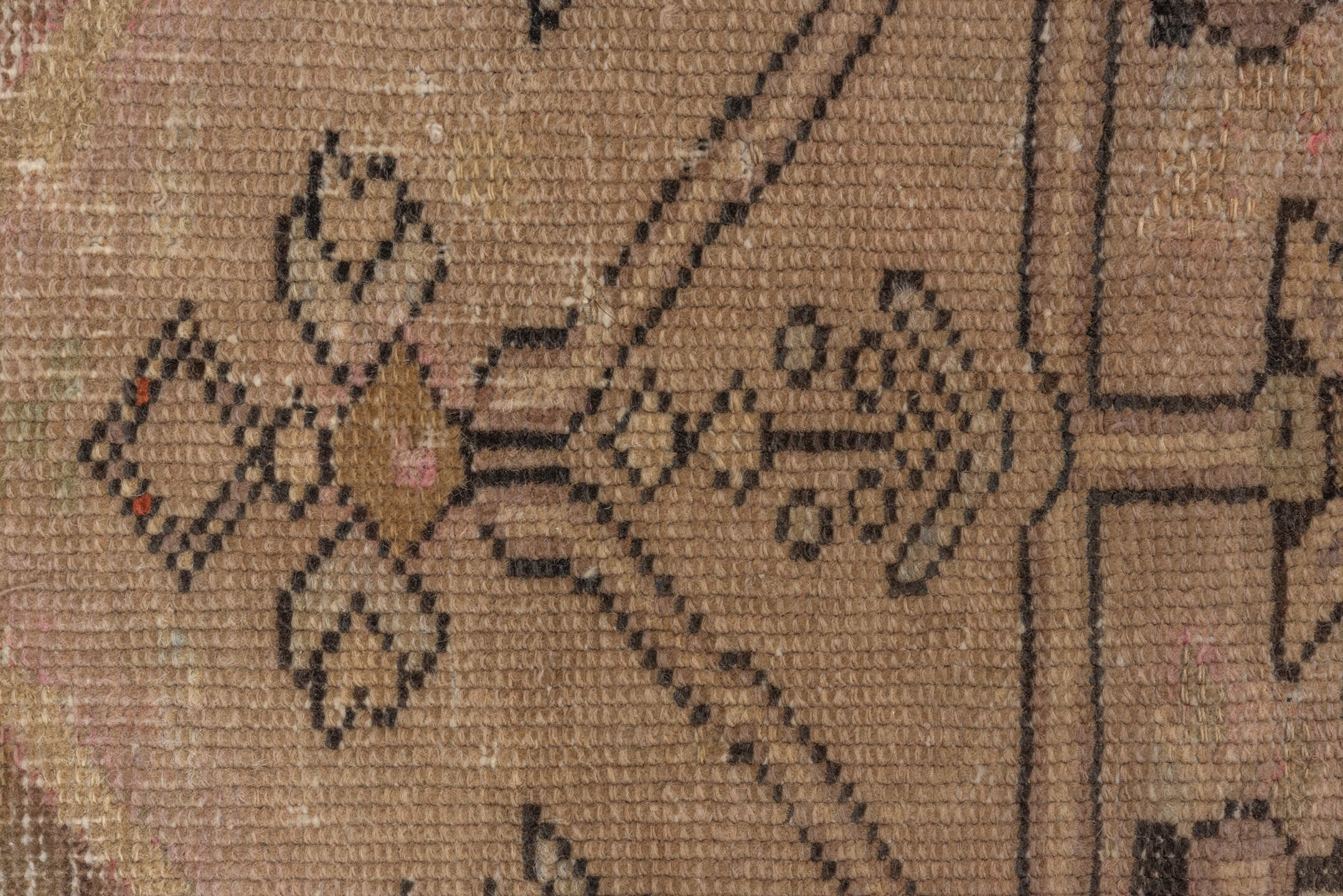 3' x 7' one-of-a-kind handmade antique Caucasian runner rug. Color palette: taupe, ivory, charcoal, blush, brown, camel