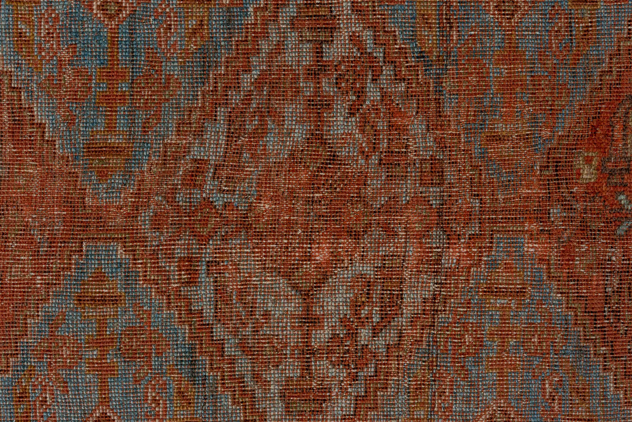 4' x 5' one-of-a-kind handmade antique Afshar small size rug. Color palette: rust, terra cotta, pale blue, ivory, camel