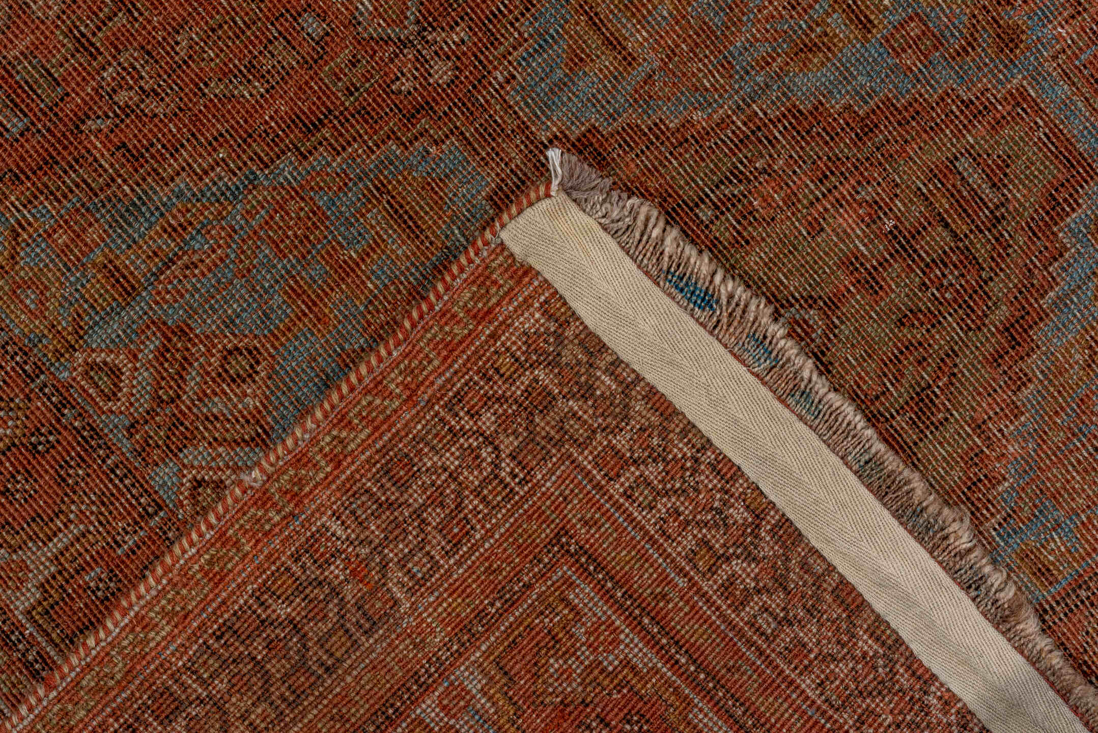 4' x 5' one-of-a-kind handmade antique Afshar small size rug. Color palette: rust, terra cotta, pale blue, ivory, camel