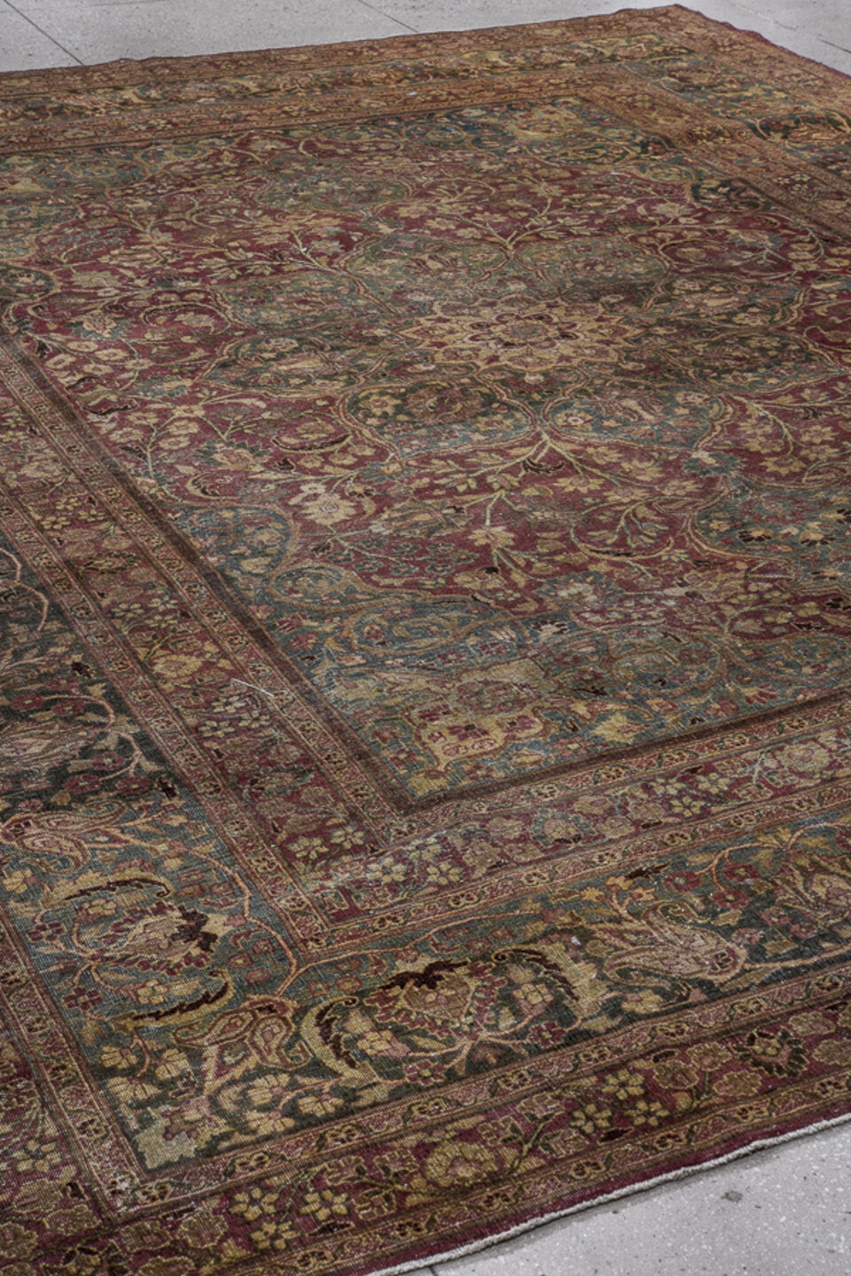 10' x 12' one-of-a-kind handmade vintage Meshed large size rug. Color palette: black, brown, charcoal, gray, red