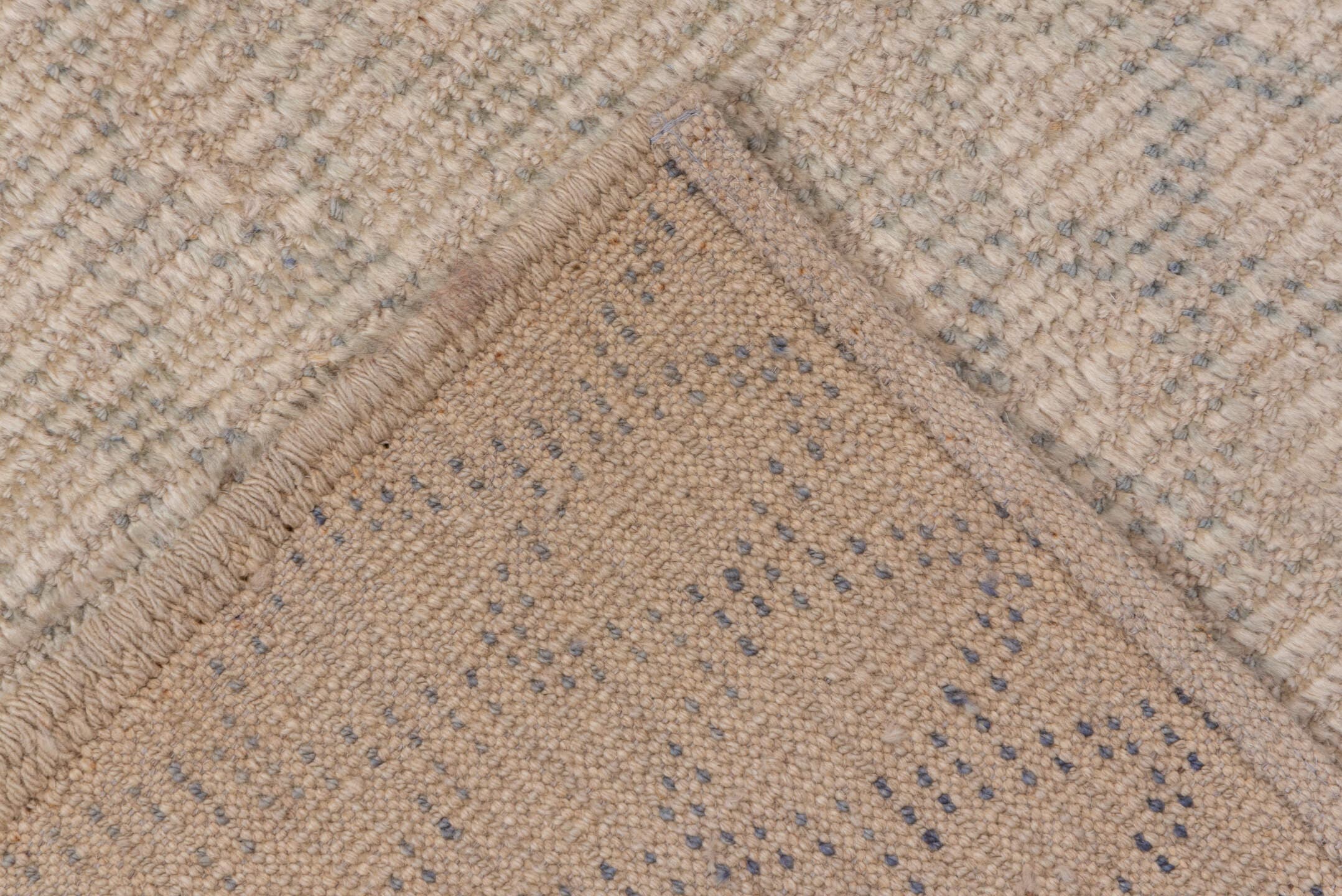 3' x 9' one-of-a-kind handmade vintage Moroccan runner rug. Color palette: ivory, beige, taupe, light gray, gray