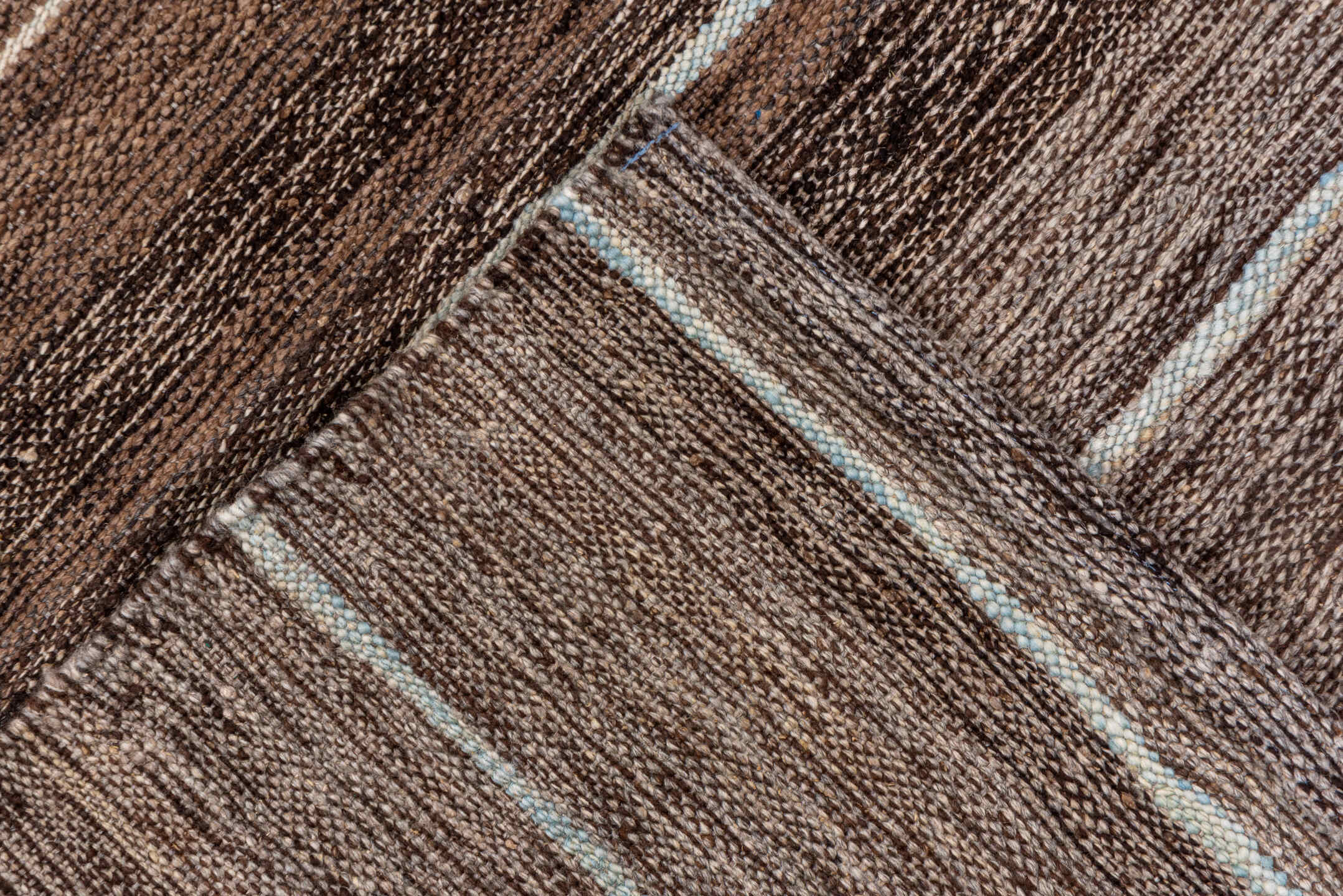 2' x 11' one-of-a-kind handmade vintage Kilim runner rug. Color palette: brown, gray, light gray, off-white, pink, silver