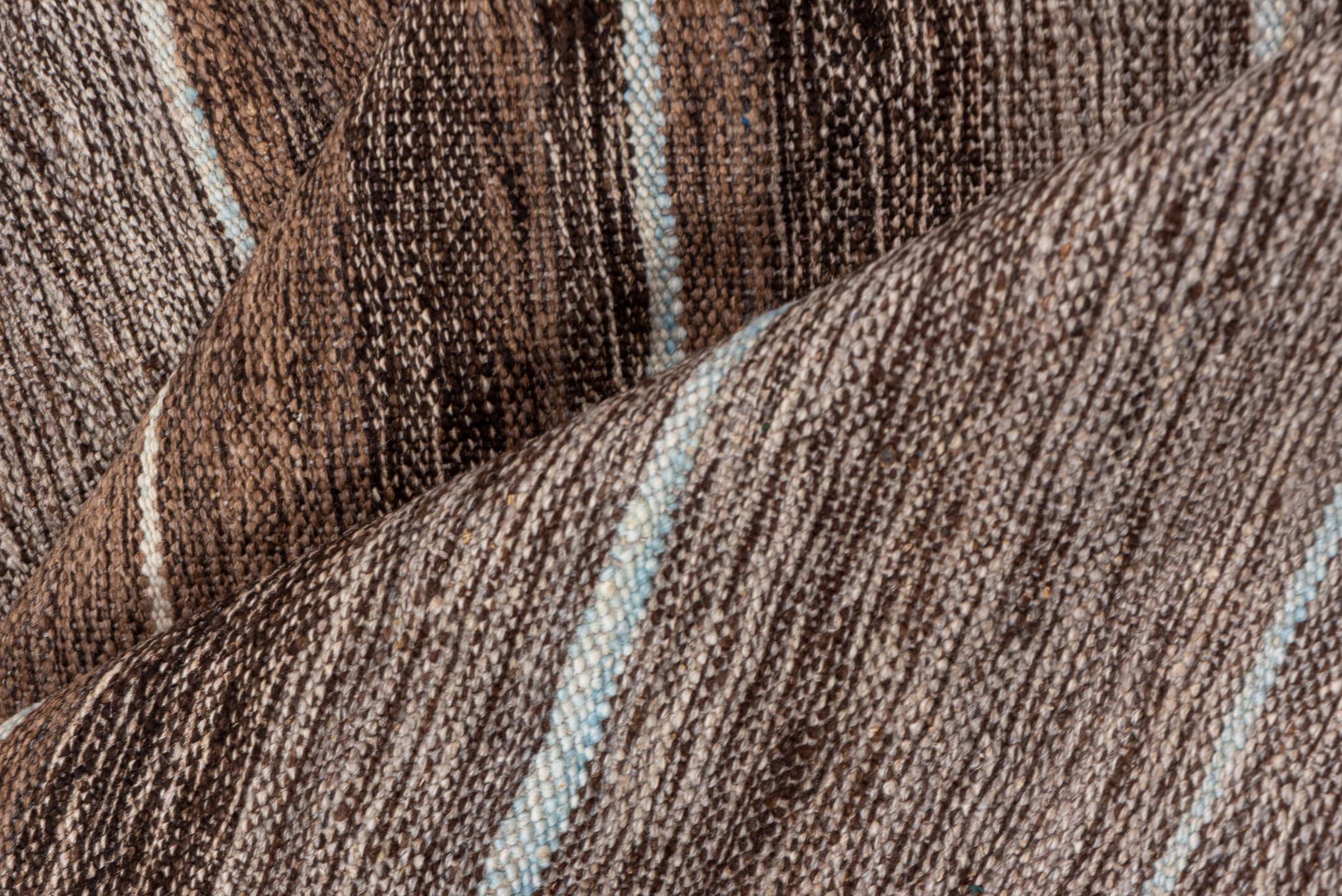 2' x 11' one-of-a-kind handmade vintage Kilim runner rug. Color palette: taupe, brown, ivory, camel, greige, beige, gray