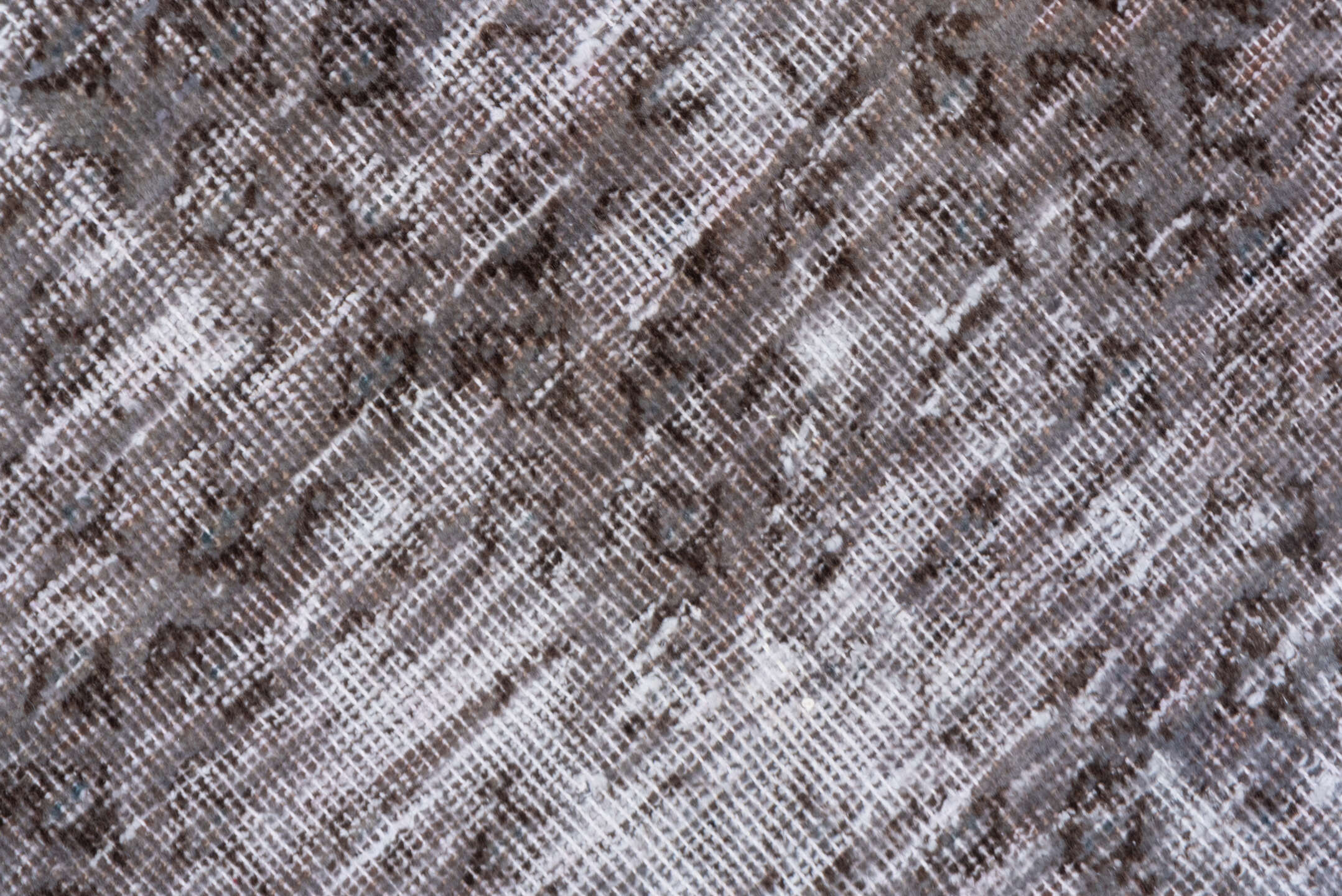 7' x 10' one-of-a-kind handmade vintage Mov large size rug. Color palette: black, dim gray, gray, light gray, off-white