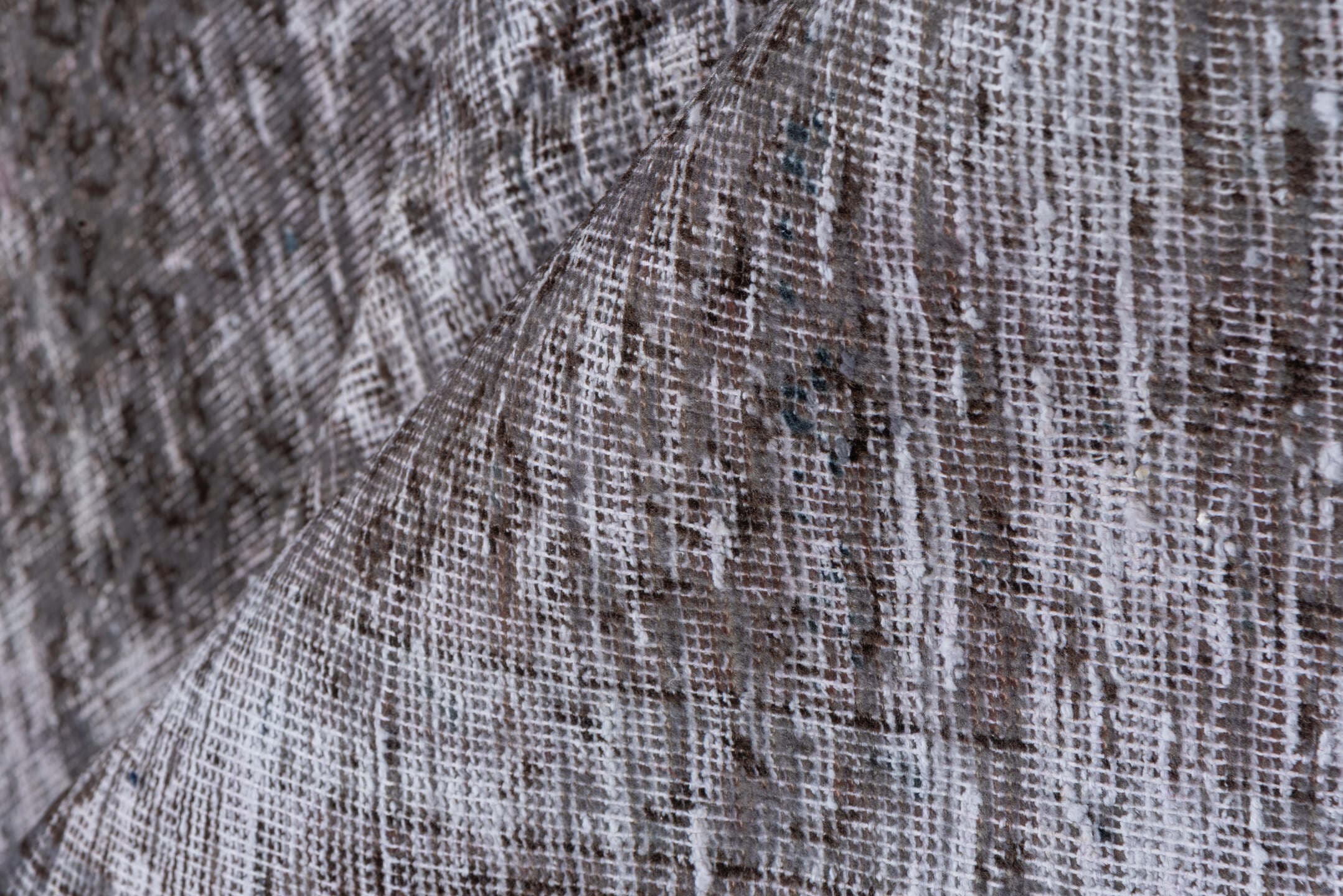 7' x 10' one-of-a-kind handmade vintage Mov large size rug. Color palette: taupe, brown, mauve, ivory, charcoal, beige, gray