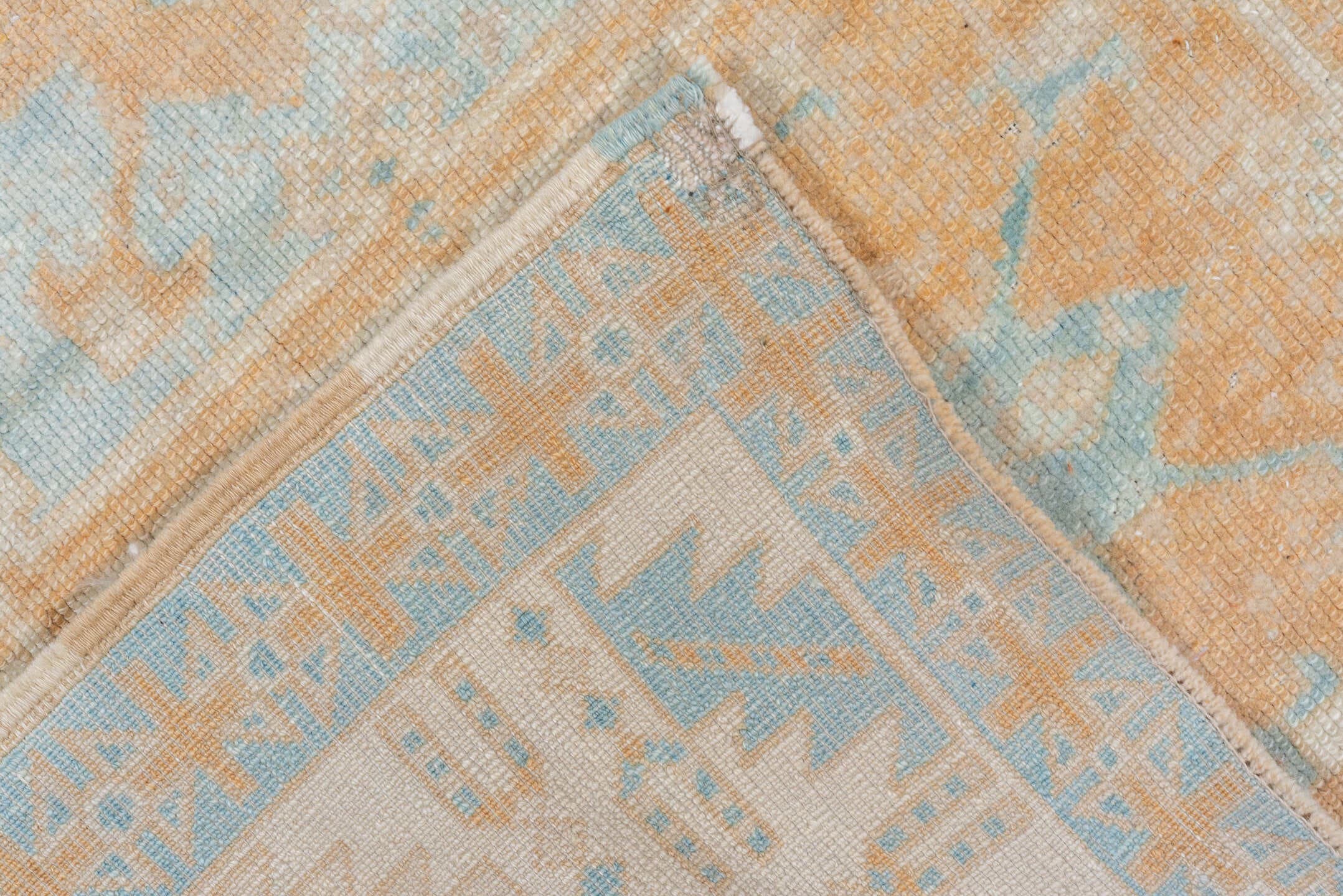 6' x 8' one-of-a-kind handmade vintage Konya medium size rug. Color palette: sky blue, ivory, sand, beige, camel, light blue