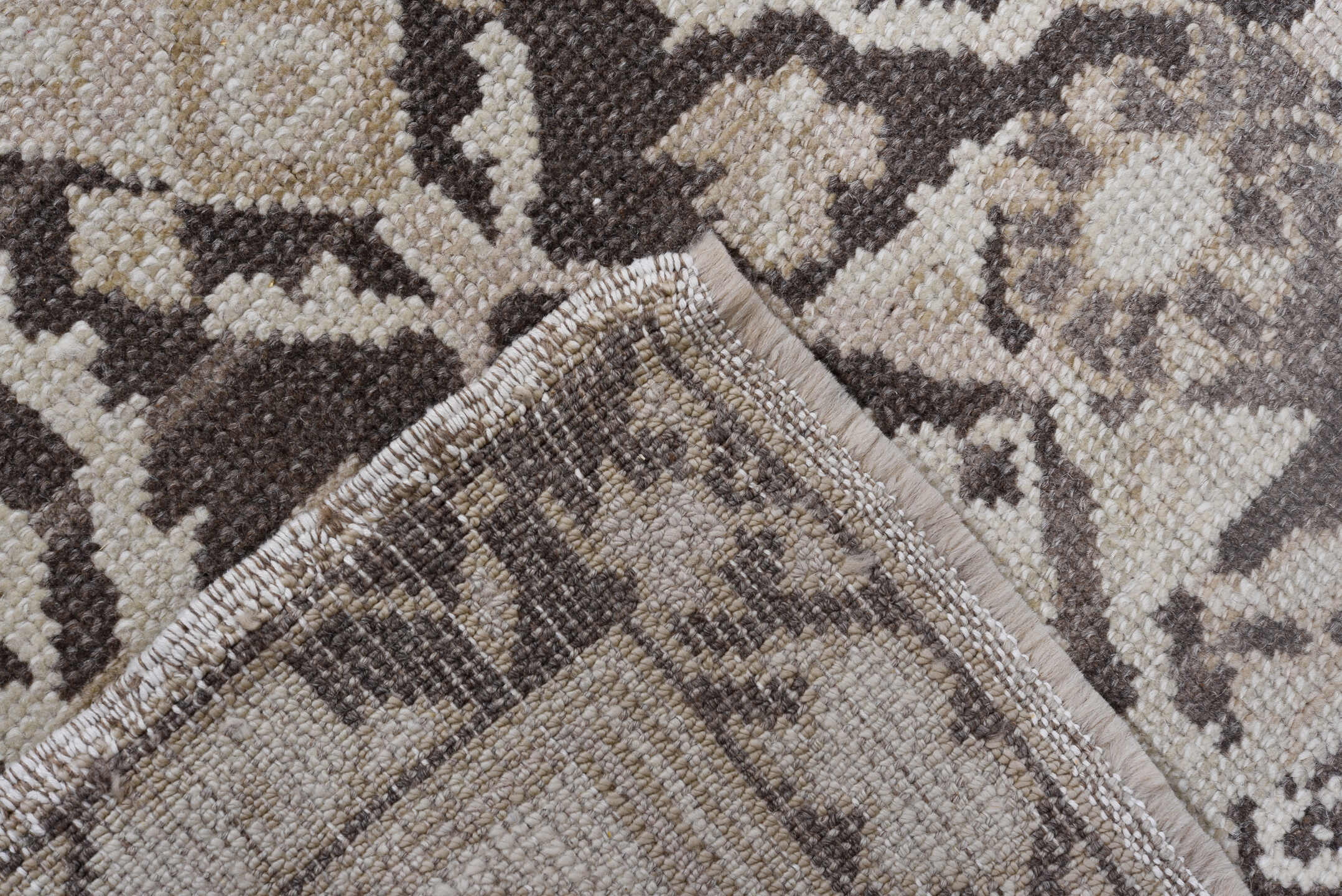 3' x 10' one-of-a-kind handmade vintage Malayer runner rug. Color palette: ivory, taupe, brown, charcoal, beige, gray, black