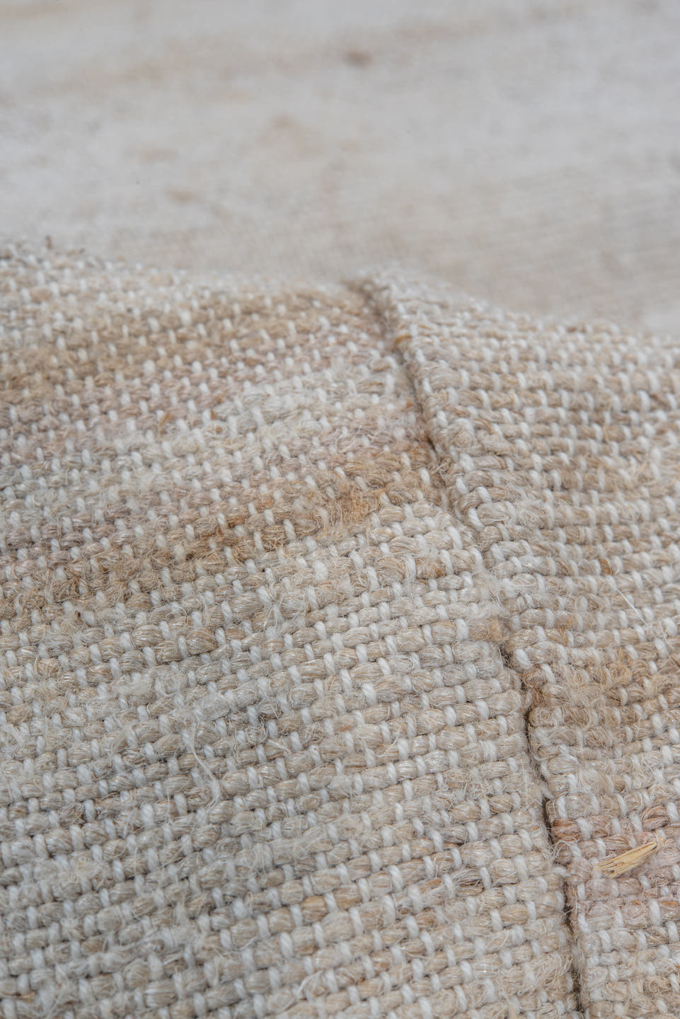 2' x 3' one-of-a-kind handmade vintage Flatweave small size rug. Color palette: ivory, cream, beige, camel, taupe, gray