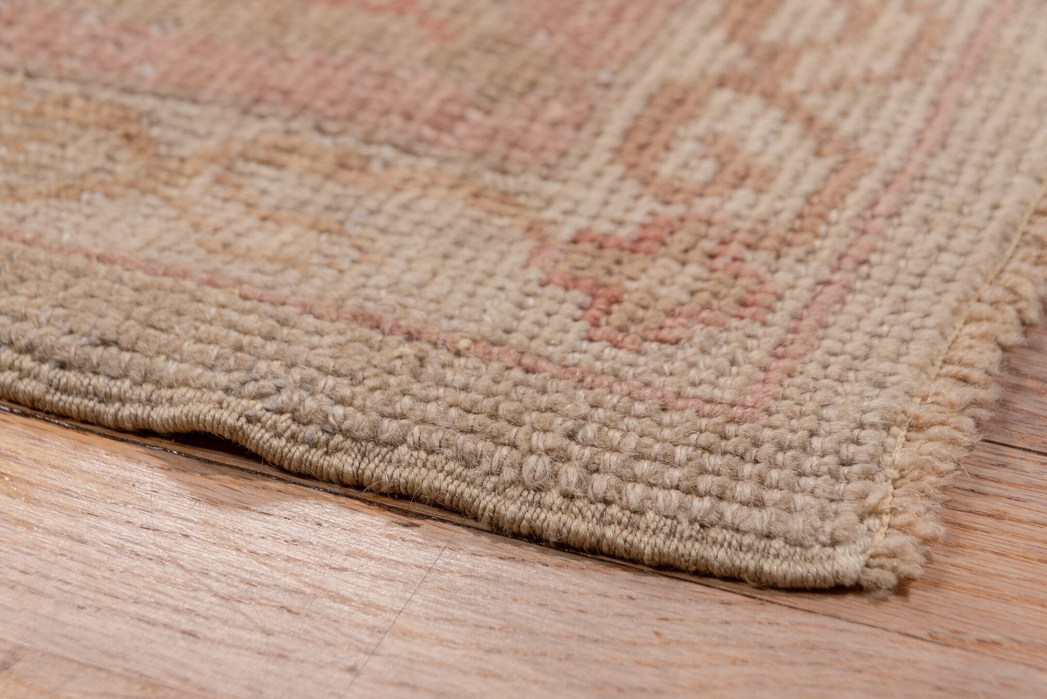 12' x 19' one-of-a-kind handmade antique Oushak oversize rug. Color palette: ivory, blush, rose, apricot, muted gold, beige