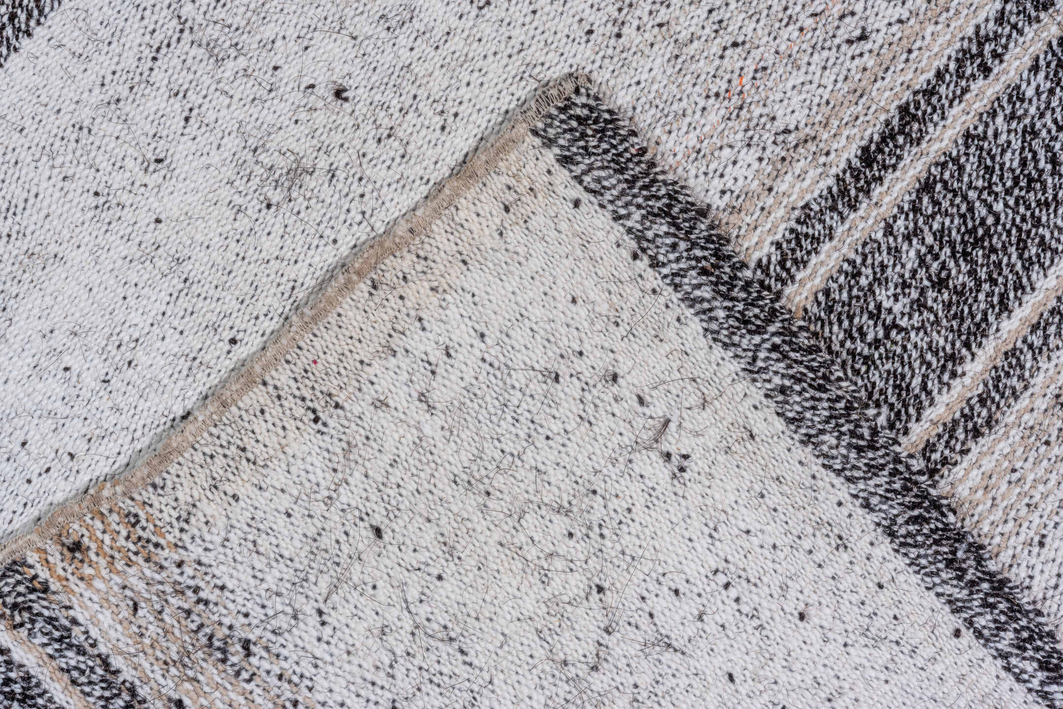 9' x 11' one-of-a-kind handmade vintage Flatweave large size rug. Color palette: ivory, charcoal, gray, black