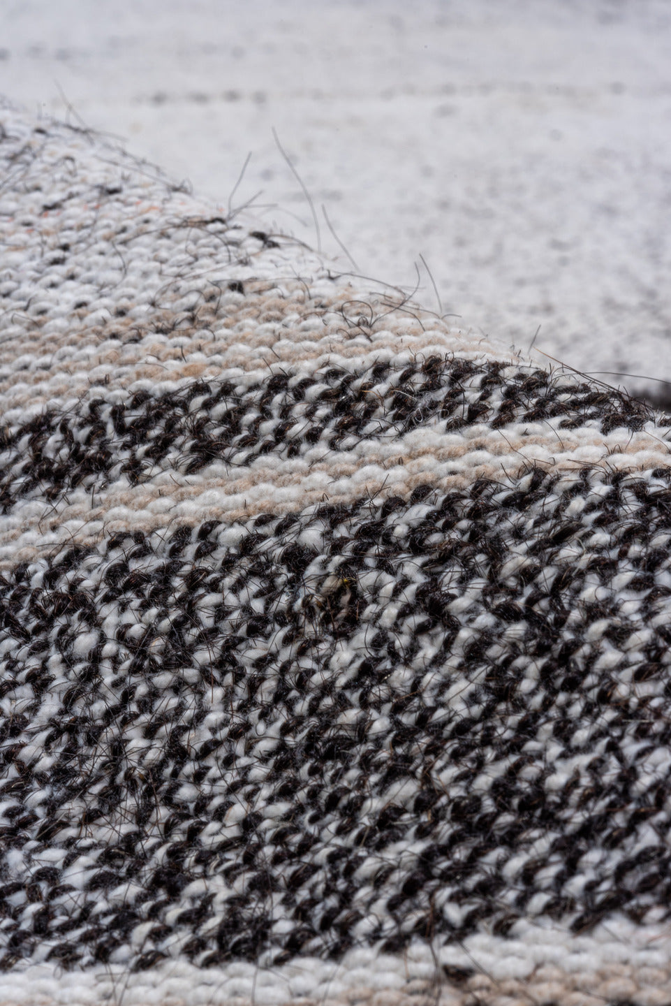 9' x 11' one-of-a-kind handmade vintage Flatweave large size rug. Color palette: ivory, charcoal, gray, black