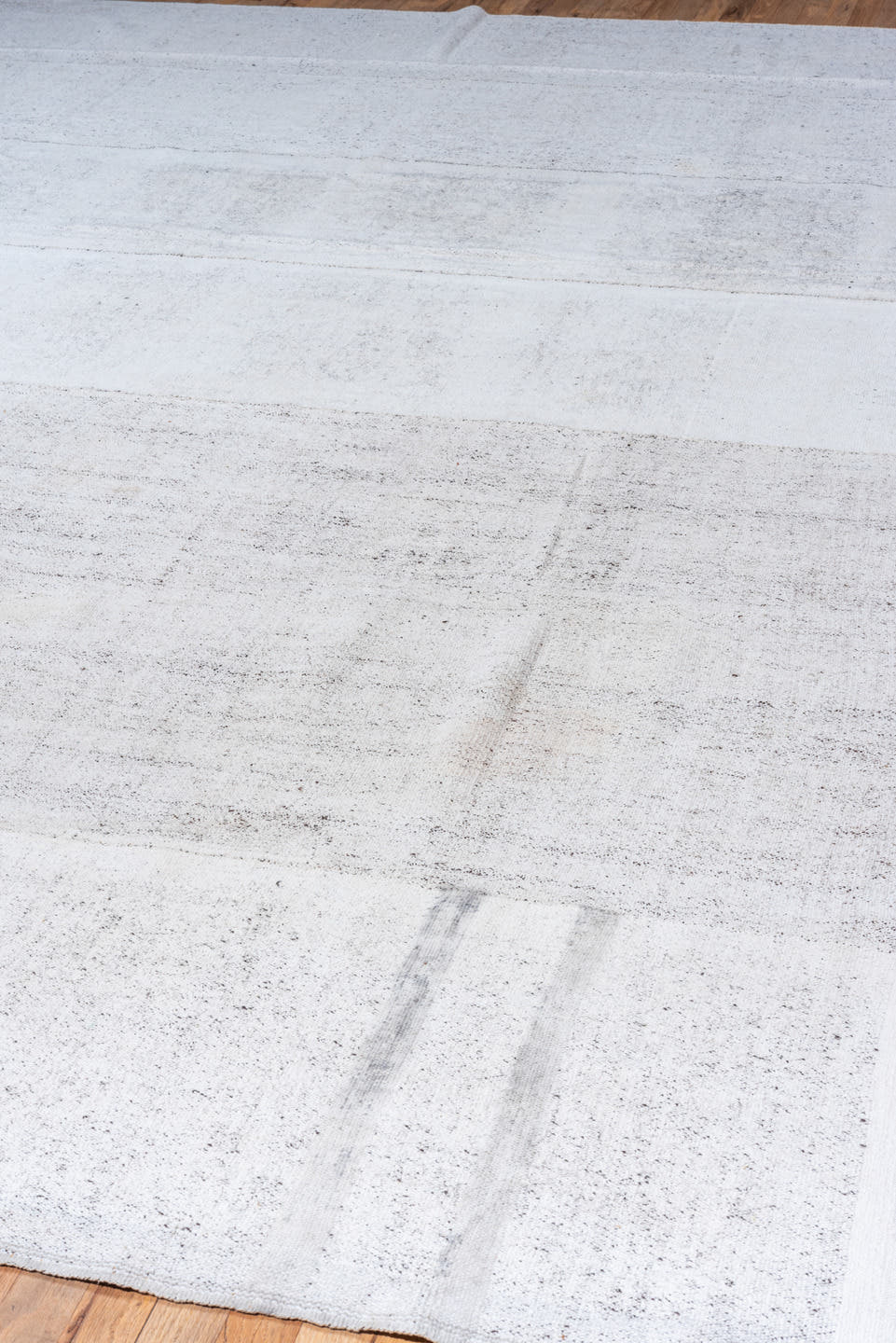 8' x 12' one-of-a-kind handmade antique Flatweave large size rug. Color palette: ivory, cream, taupe, pale gray, beige, gray