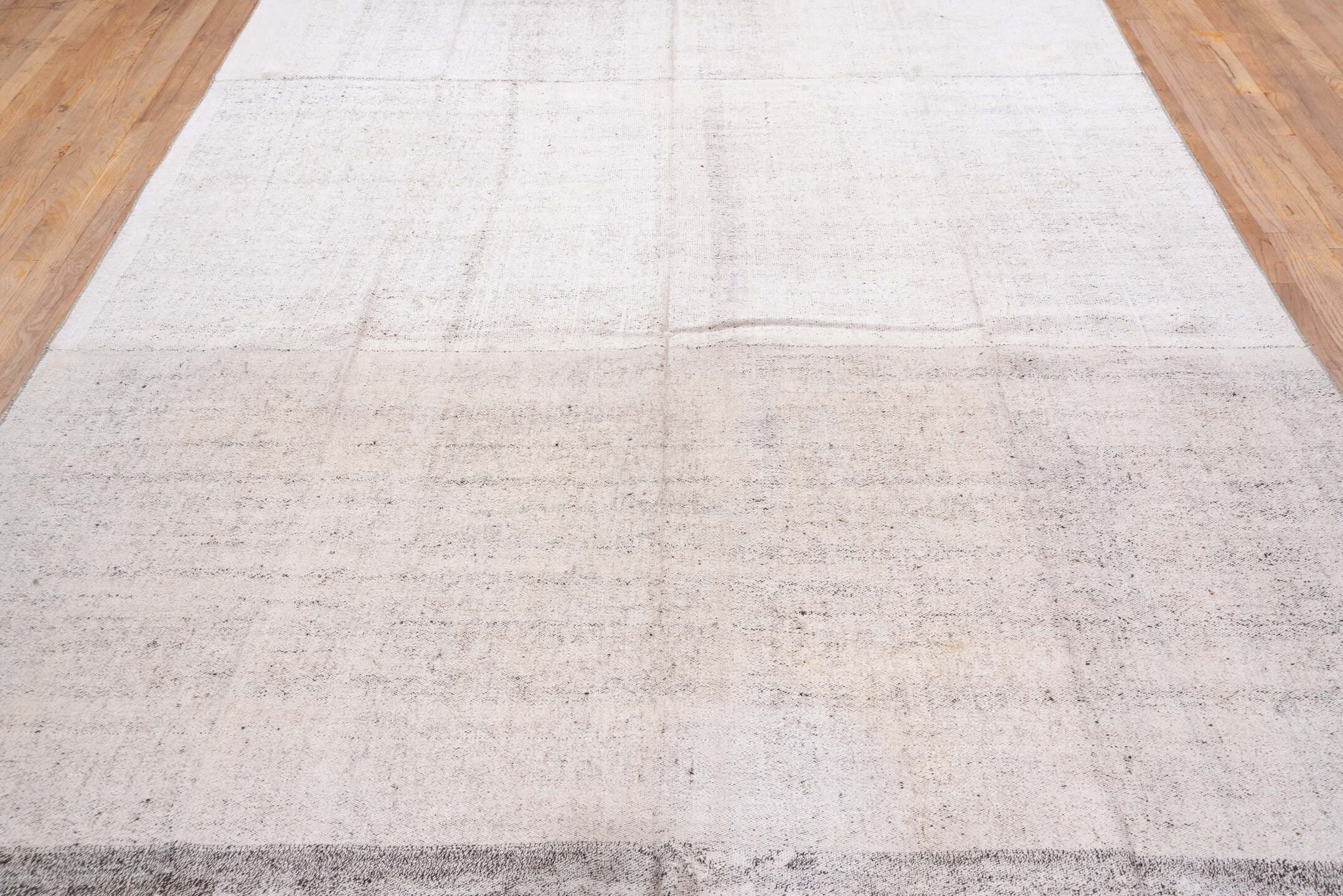 8' x 14' one-of-a-kind handmade vintage Flatweave large size rug. Color palette: ivory, cream, taupe, light gray, beige