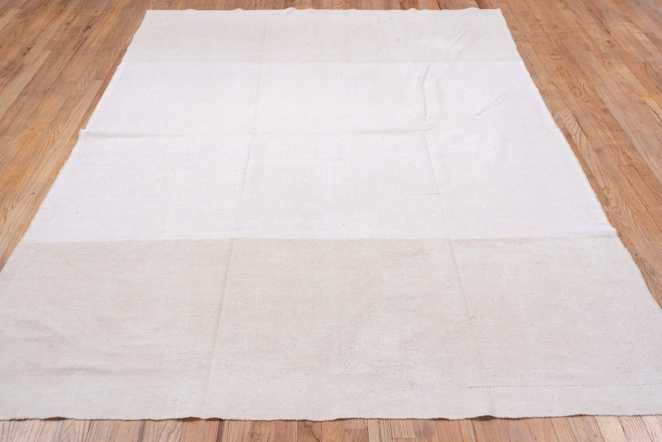 6' x 9' one-of-a-kind handmade vintage Flatweave medium size rug. Color palette: ivory, cream, beige