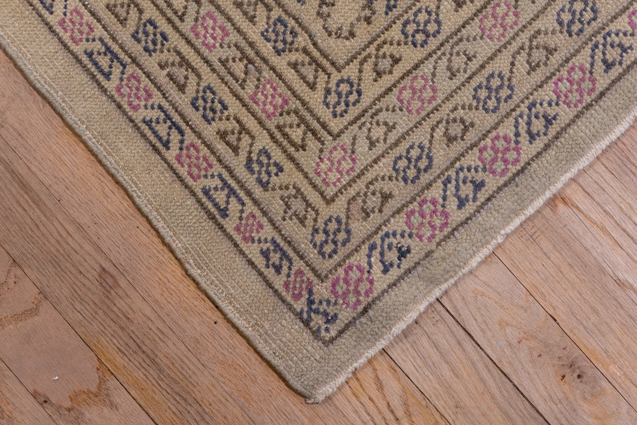 12' x 14' one-of-a-kind handmade antique Sivas oversize rug. Color palette: ivory, taupe, rose, slate, beige, gray, pink