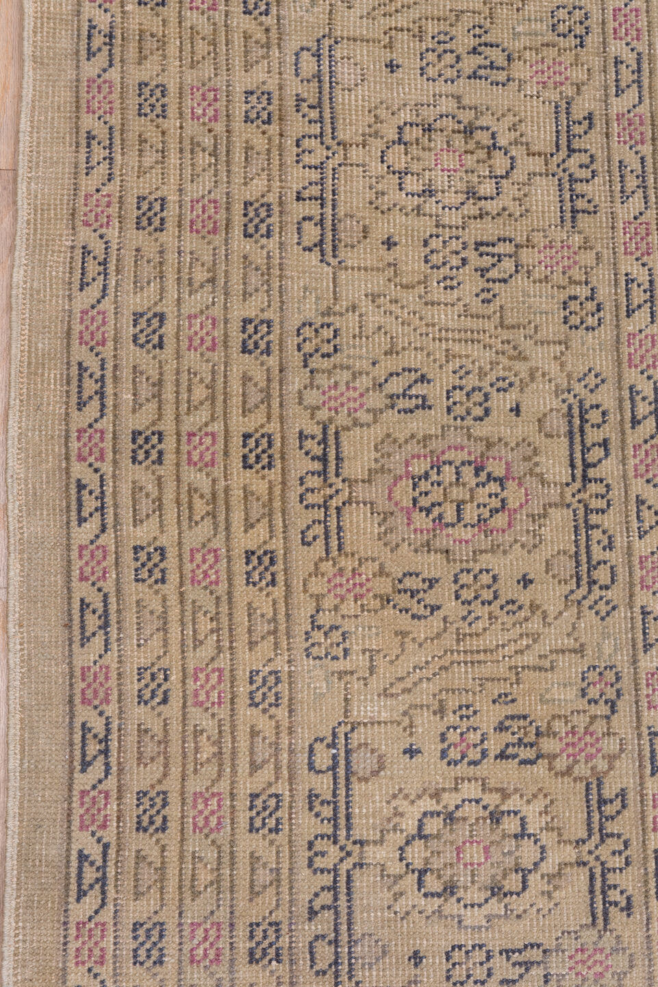 12' x 14' one-of-a-kind handmade antique Sivas oversize rug. Color palette: ivory, taupe, rose, slate, beige, gray, pink