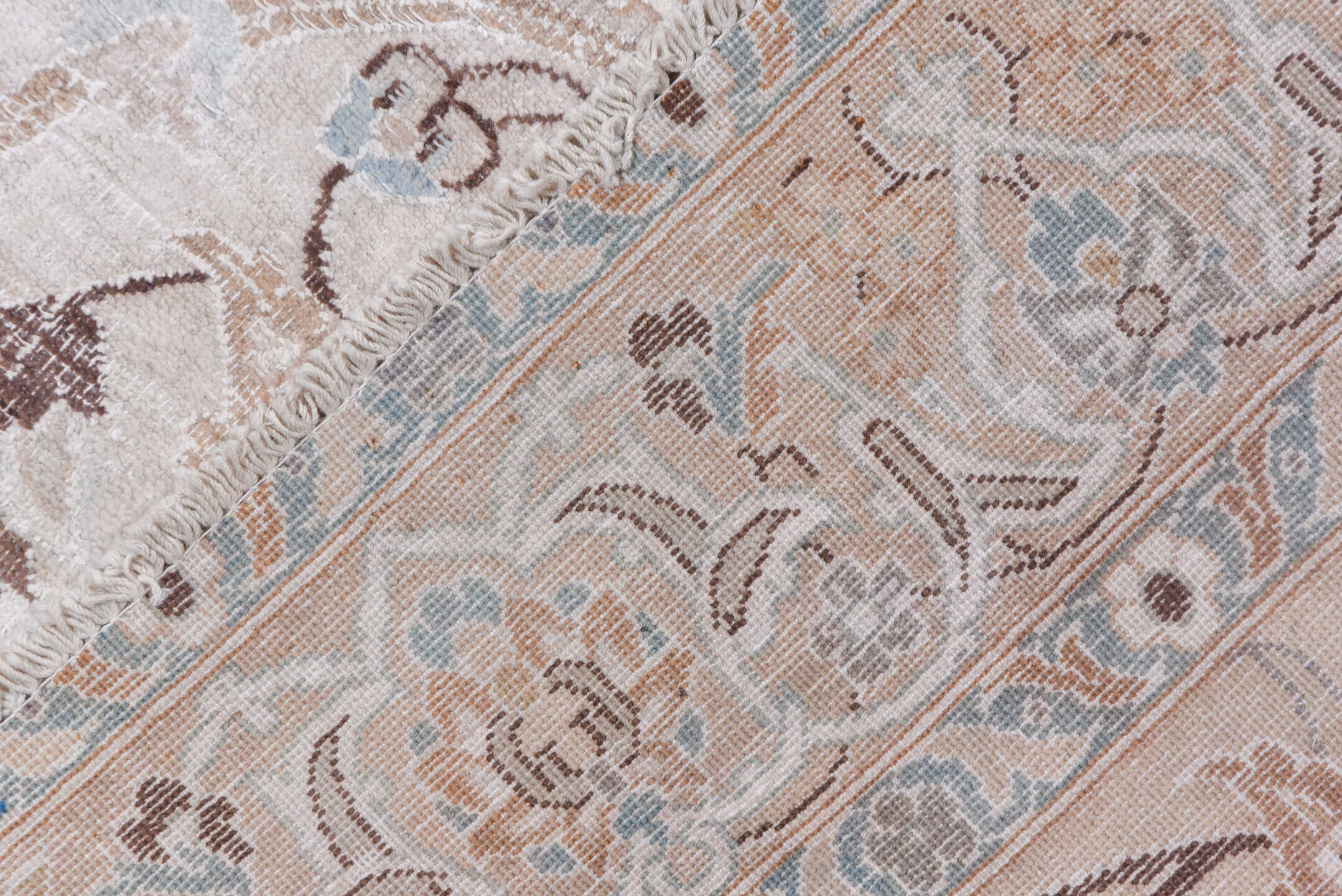 15' x 25' one-of-a-kind handmade vintage Sivas oversize rug. Color palette: ivory, blush, taupe, pale blue, cream, beige