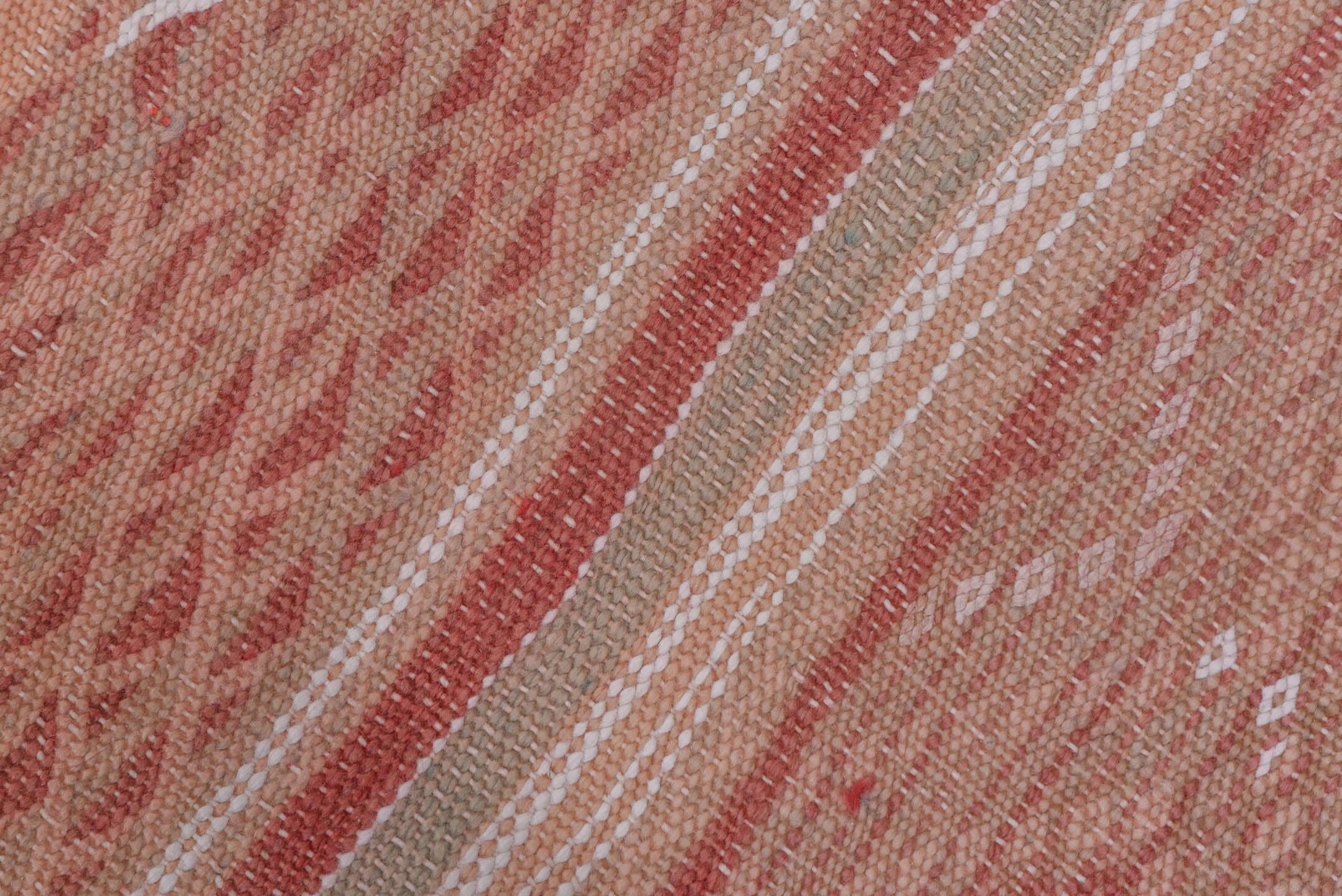 4' x 10' one-of-a-kind handmade vintage Moroccan runner rug. Color palette: blush, rose, dusty pink, taupe, ivory, sand