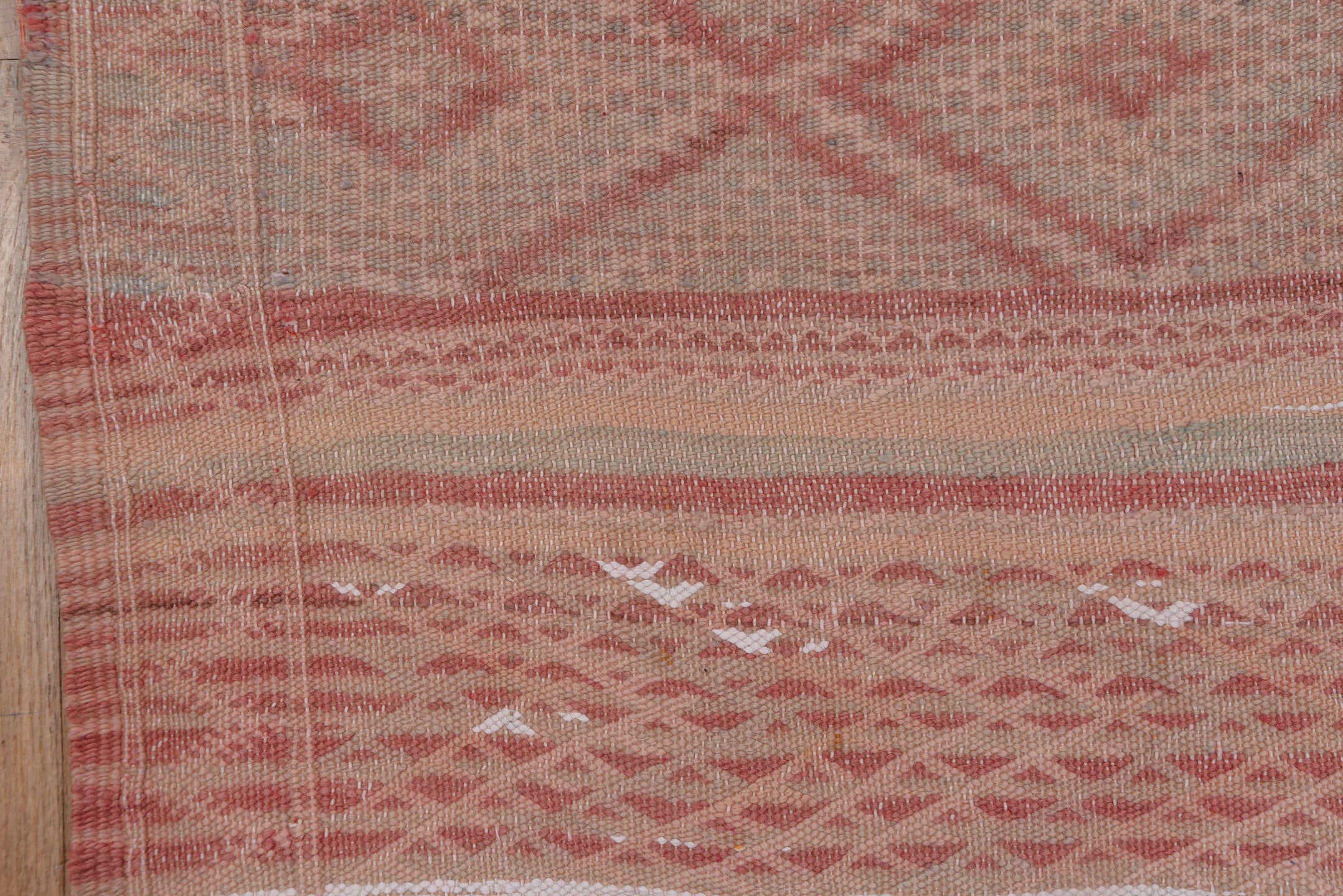 4' x 10' one-of-a-kind handmade vintage Moroccan runner rug. Color palette: blush, rose, dusty pink, taupe, ivory, sand
