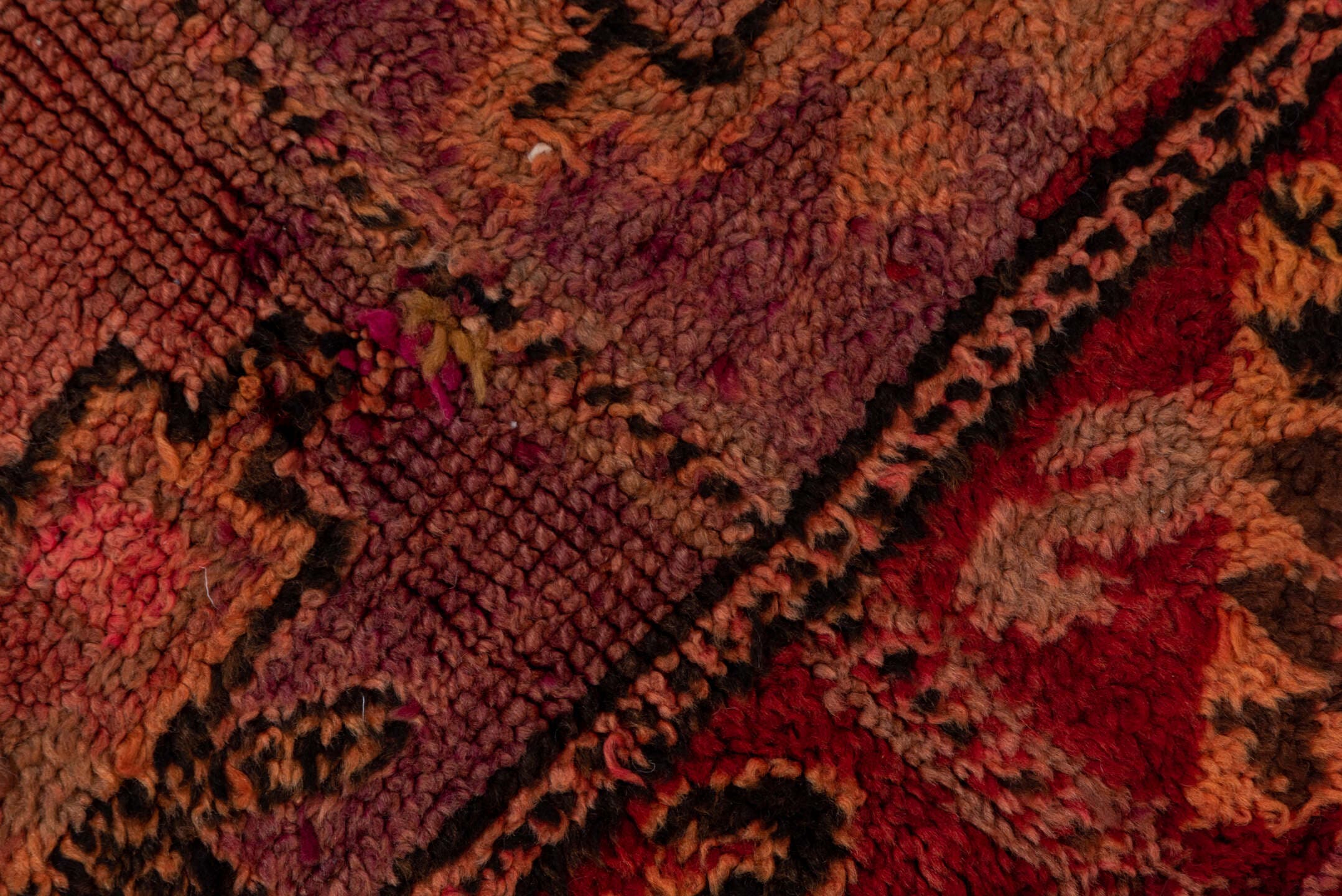 5' x 9' one-of-a-kind handmade vintage Moroccan medium size rug. Color palette: rust, rose, blush, burgundy, muted gold