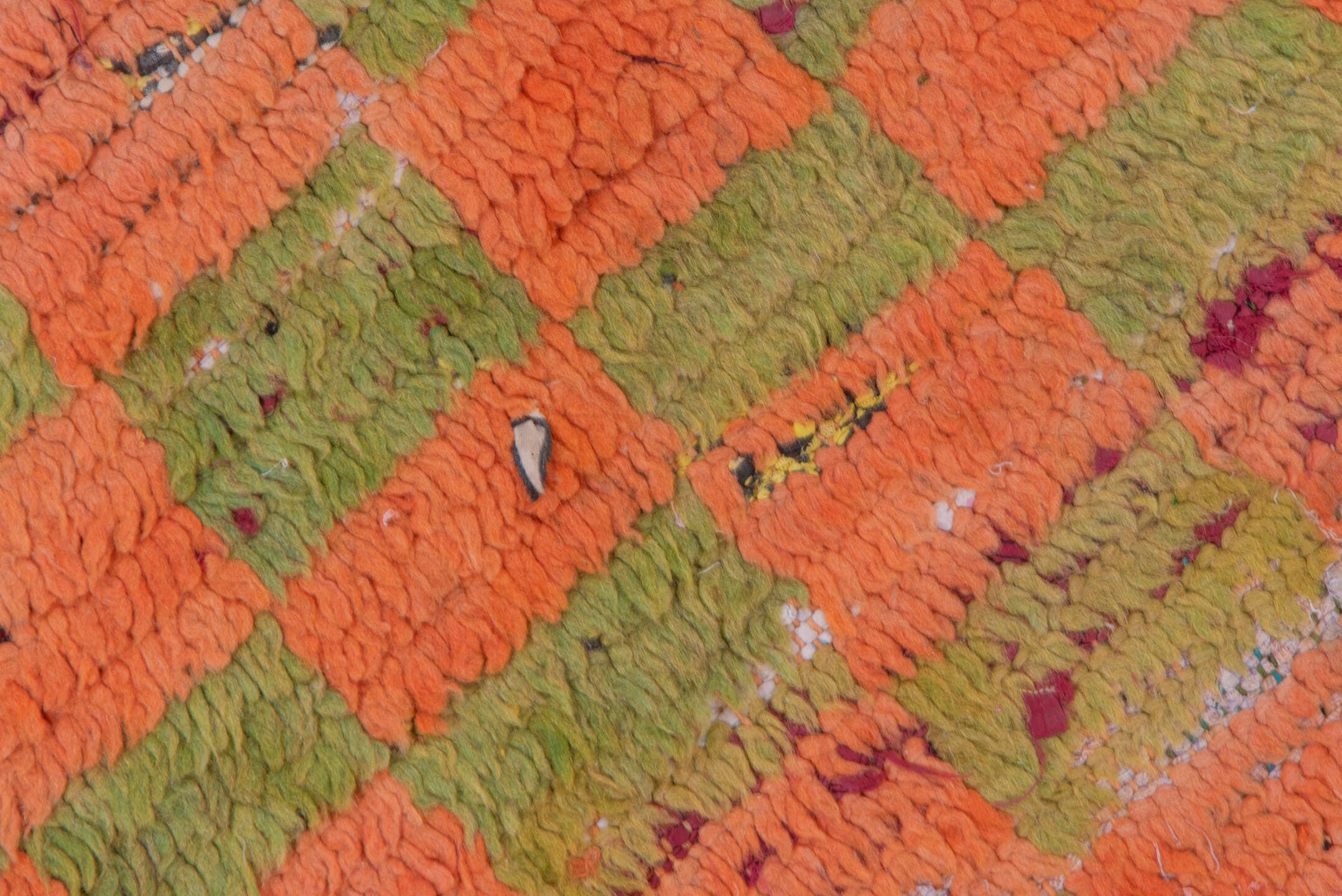 2' x 6' one-of-a-kind handmade vintage Moroccan runner rug. Color palette: terra cotta, olive, peach, ivory, burgundy