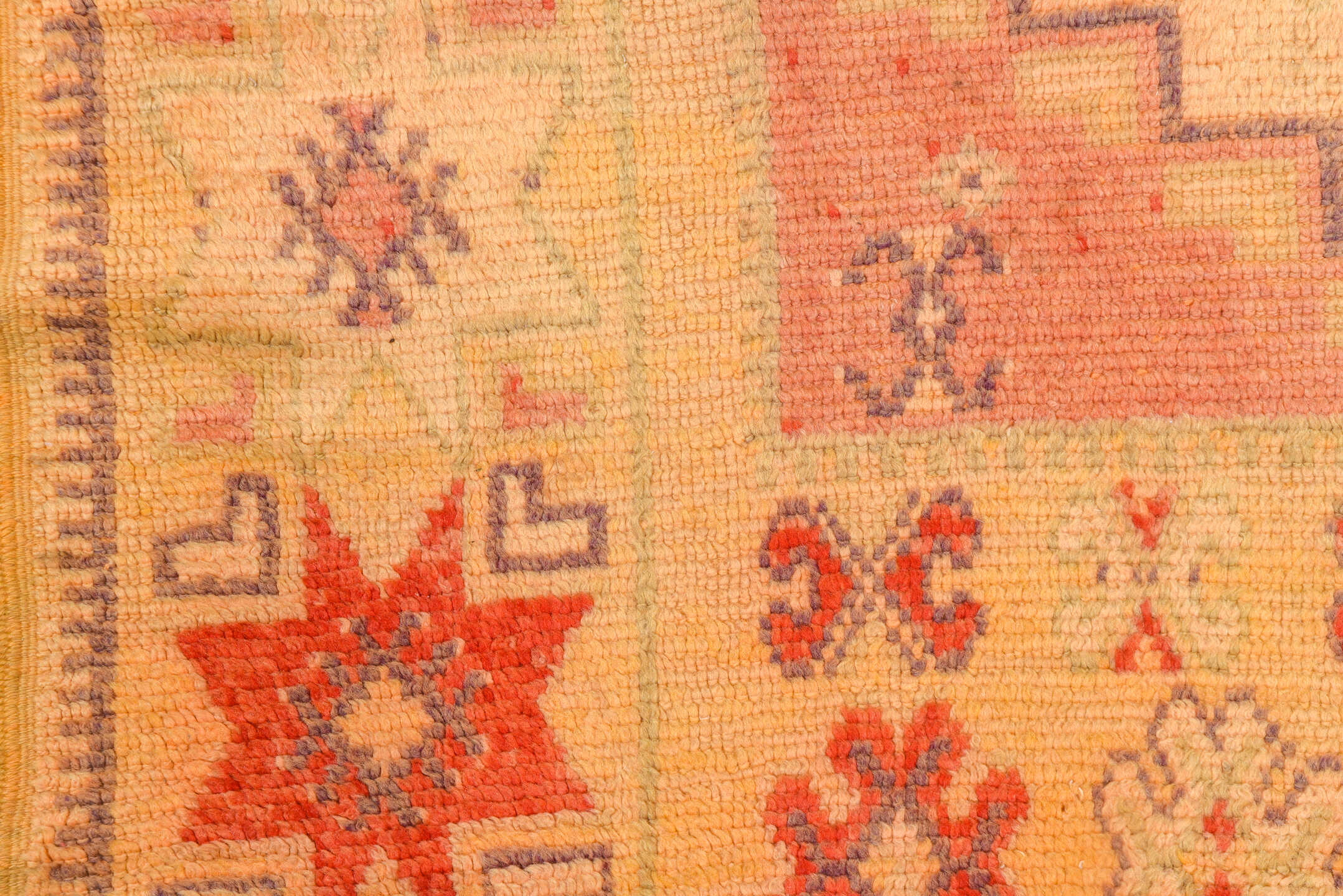 5' x 9' one-of-a-kind handmade vintage Moroccan medium size rug. Color palette: camel, rust, ivory, gold, slate, terra cotta