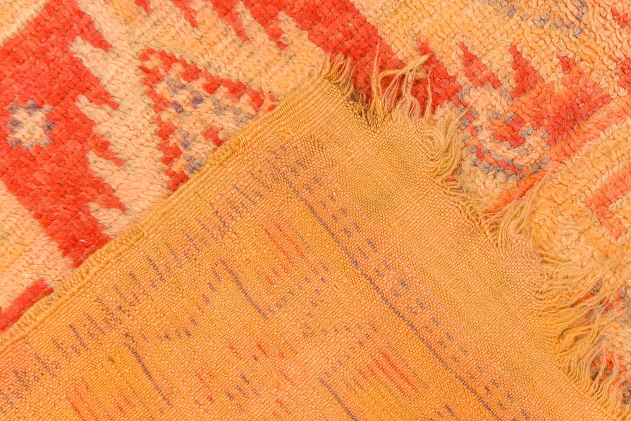 5' x 9' one-of-a-kind handmade vintage Moroccan medium size rug. Color palette: camel, rust, ivory, gold, slate, terra cotta