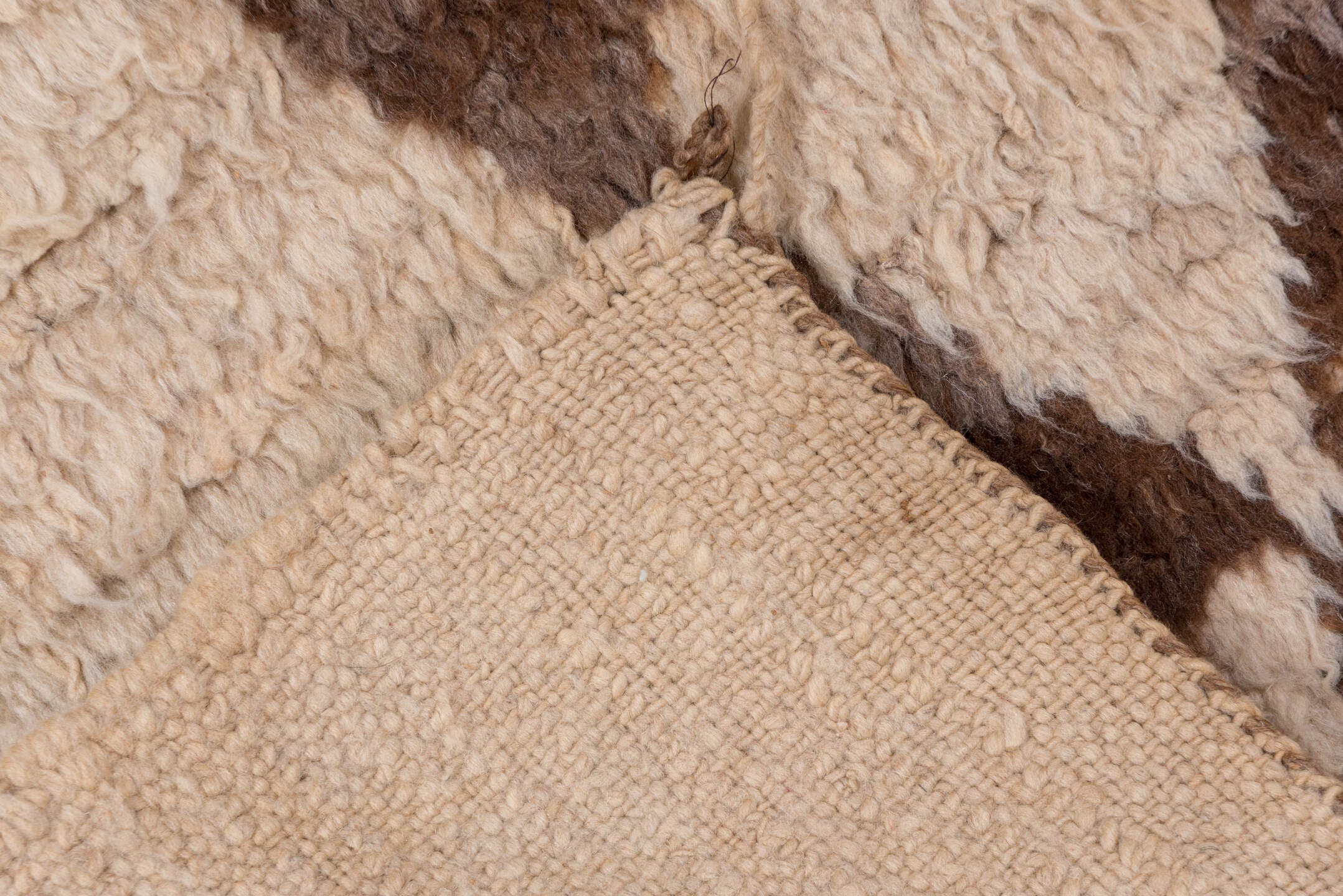 2' x 5' one-of-a-kind handmade vintage Moroccan small size rug. Color palette: ivory, brown, taupe, camel, beige, gray