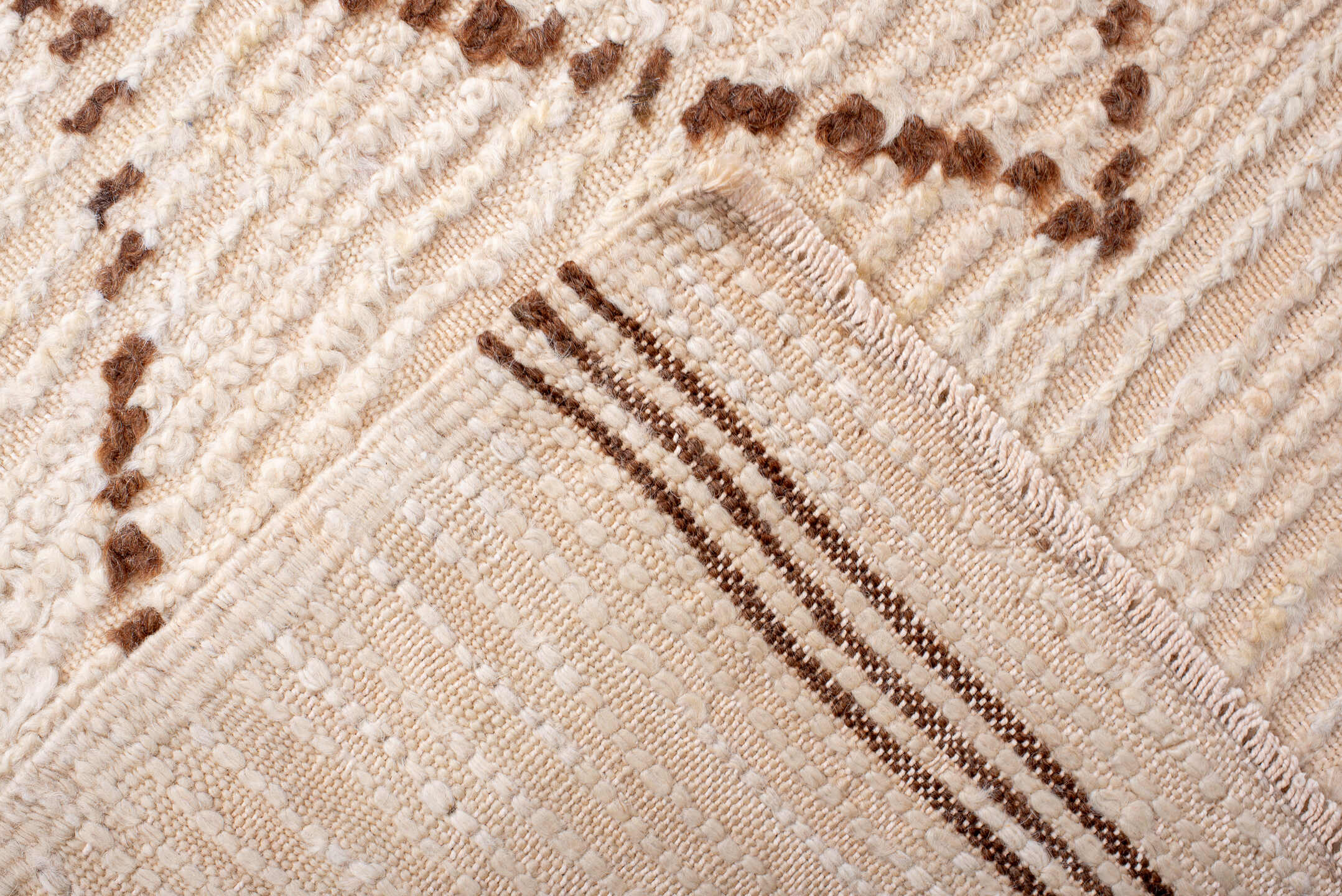 5' x 10' one-of-a-kind handmade vintage Moroccan medium size rug. Color palette: ivory, brown, red, aqua, cream, teal
