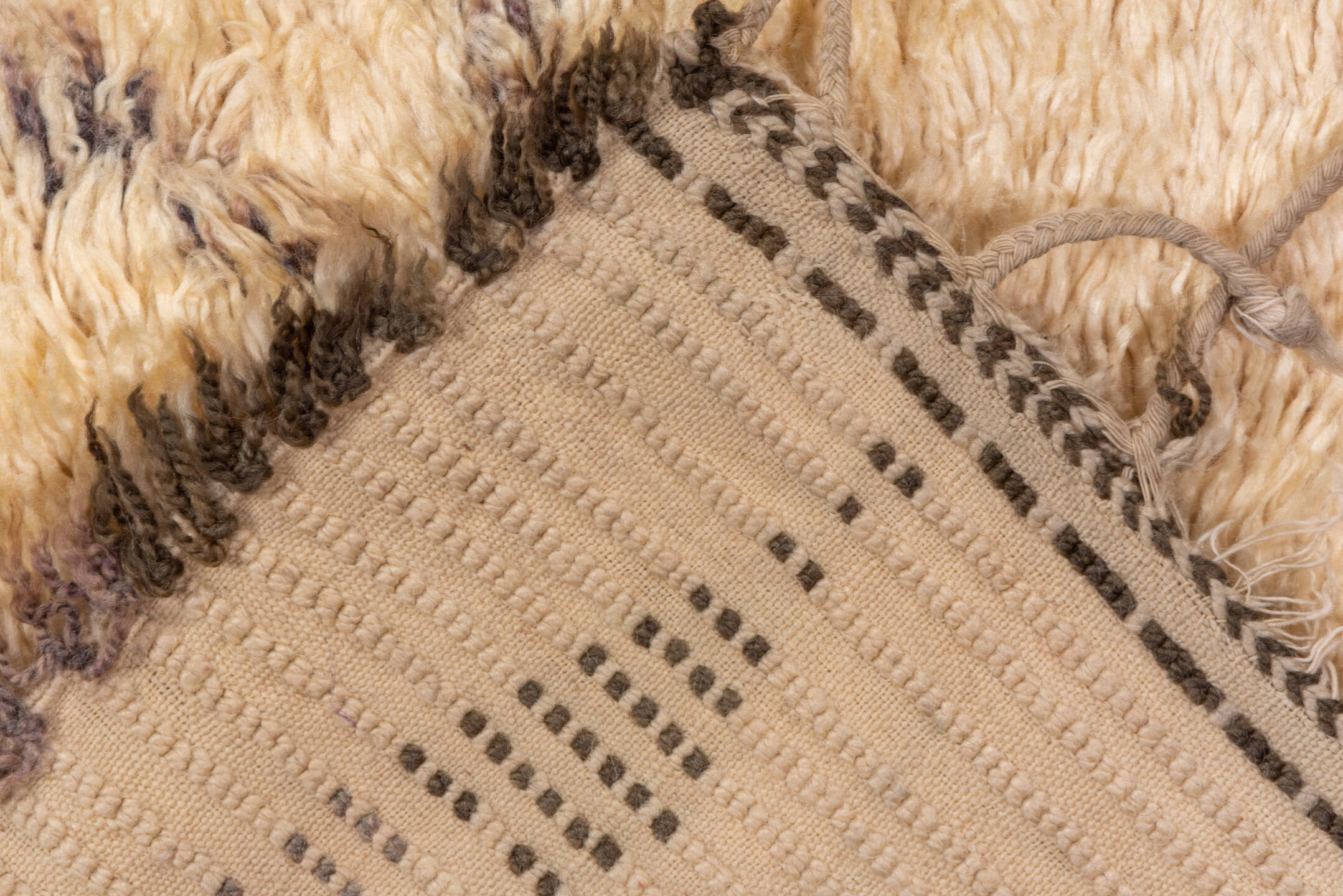 6' x 12' one-of-a-kind handmade vintage Moroccan large size rug. Color palette: ivory, cream, charcoal, taupe, gray, black