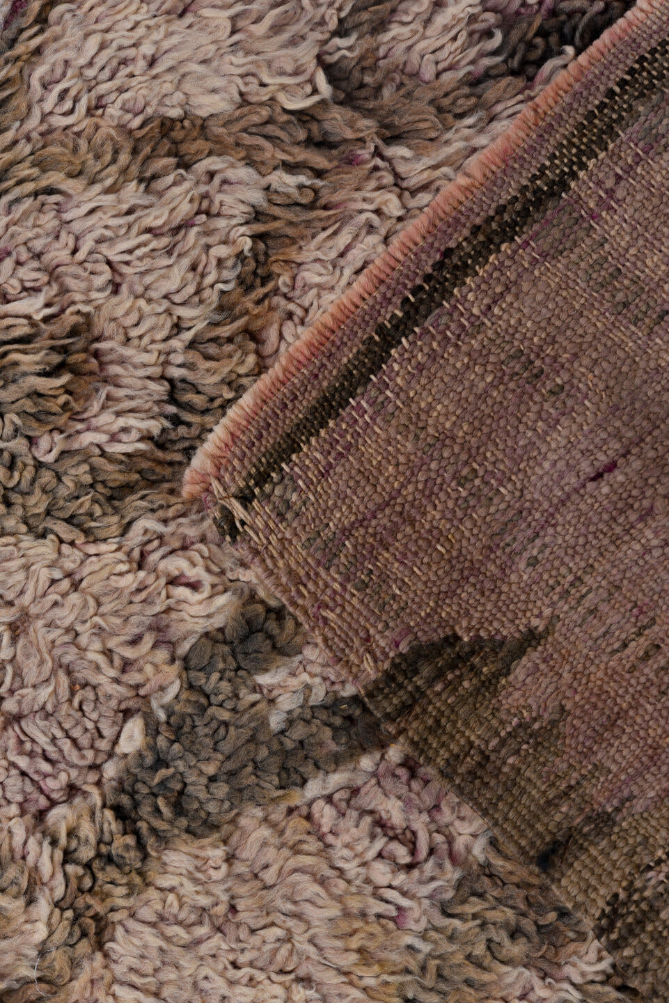 5' x 10' one-of-a-kind handmade vintage Moroccan medium size rug. Color palette: ivory, taupe, brown, blush, mauve, beige