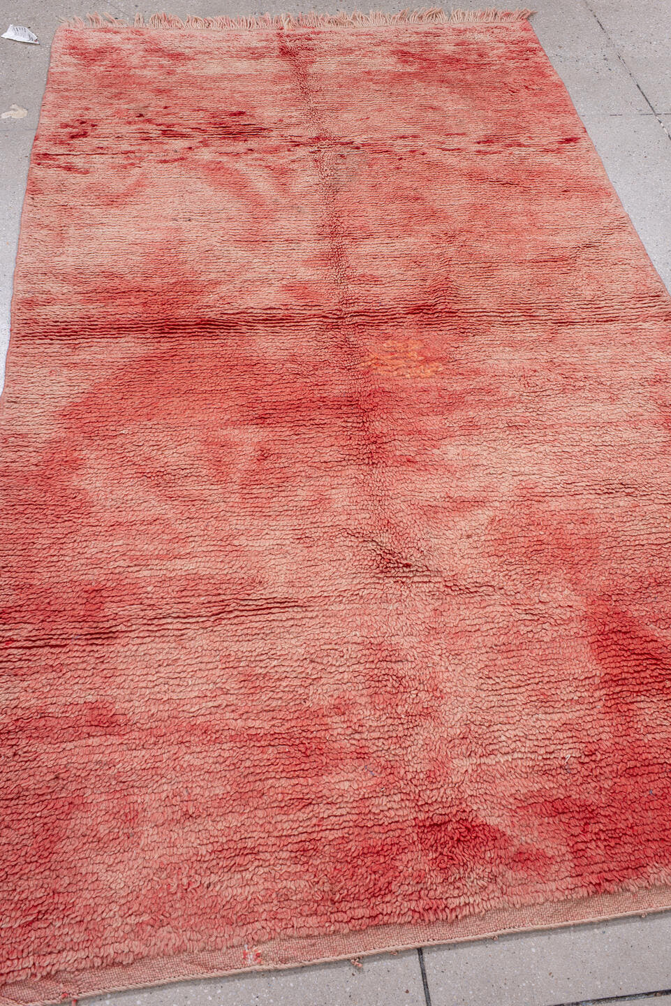 4' x 7' one-of-a-kind handmade vintage Moroccan rug. Color palette: rose, blush, dusty rose, coral, terracotta, pink, red