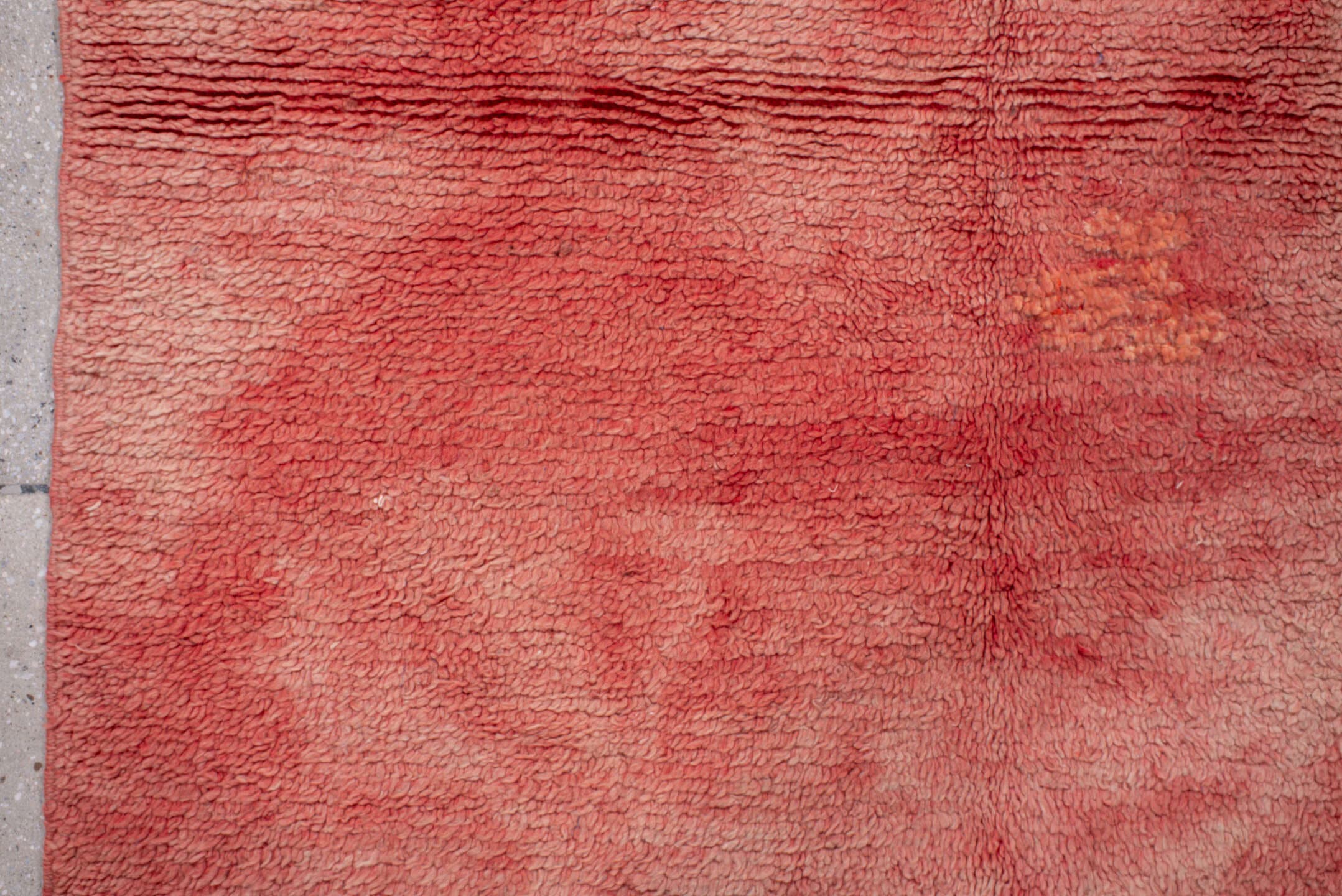 4' x 7' one-of-a-kind handmade vintage Moroccan rug. Color palette: rose, blush, dusty rose, coral, terracotta, pink, red