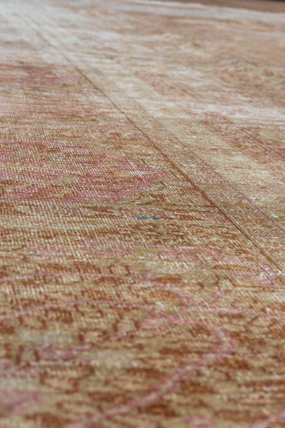 7' x 10' one-of-a-kind handmade antique Kaisary large size rug. Color palette: ivory, blush, sand, camel, taupe, rose, beige