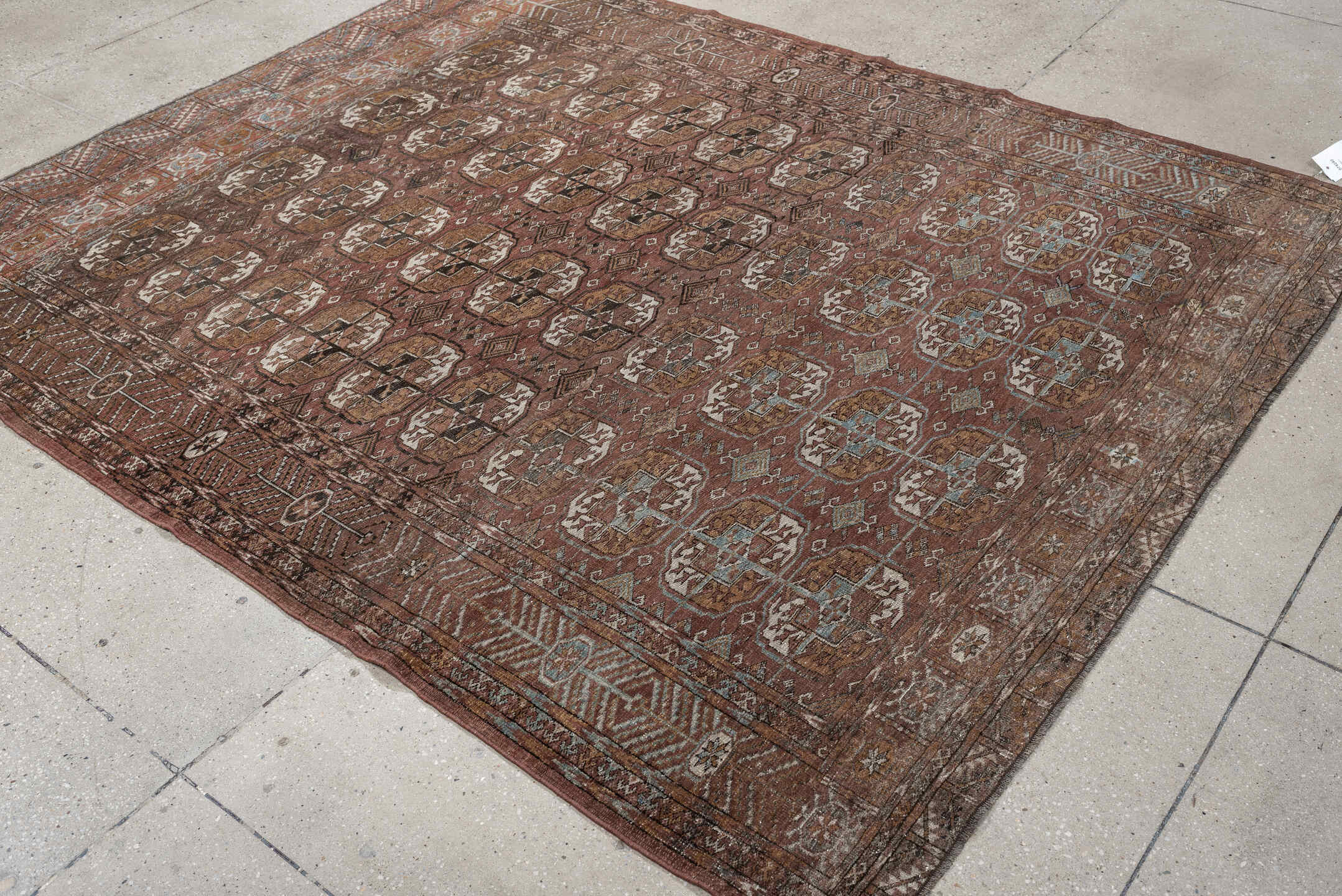 6' x 7' one-of-a-kind handmade vintage Bokara medium size rug. Color palette: rust, camel, brown, ivory, taupe, soft teal