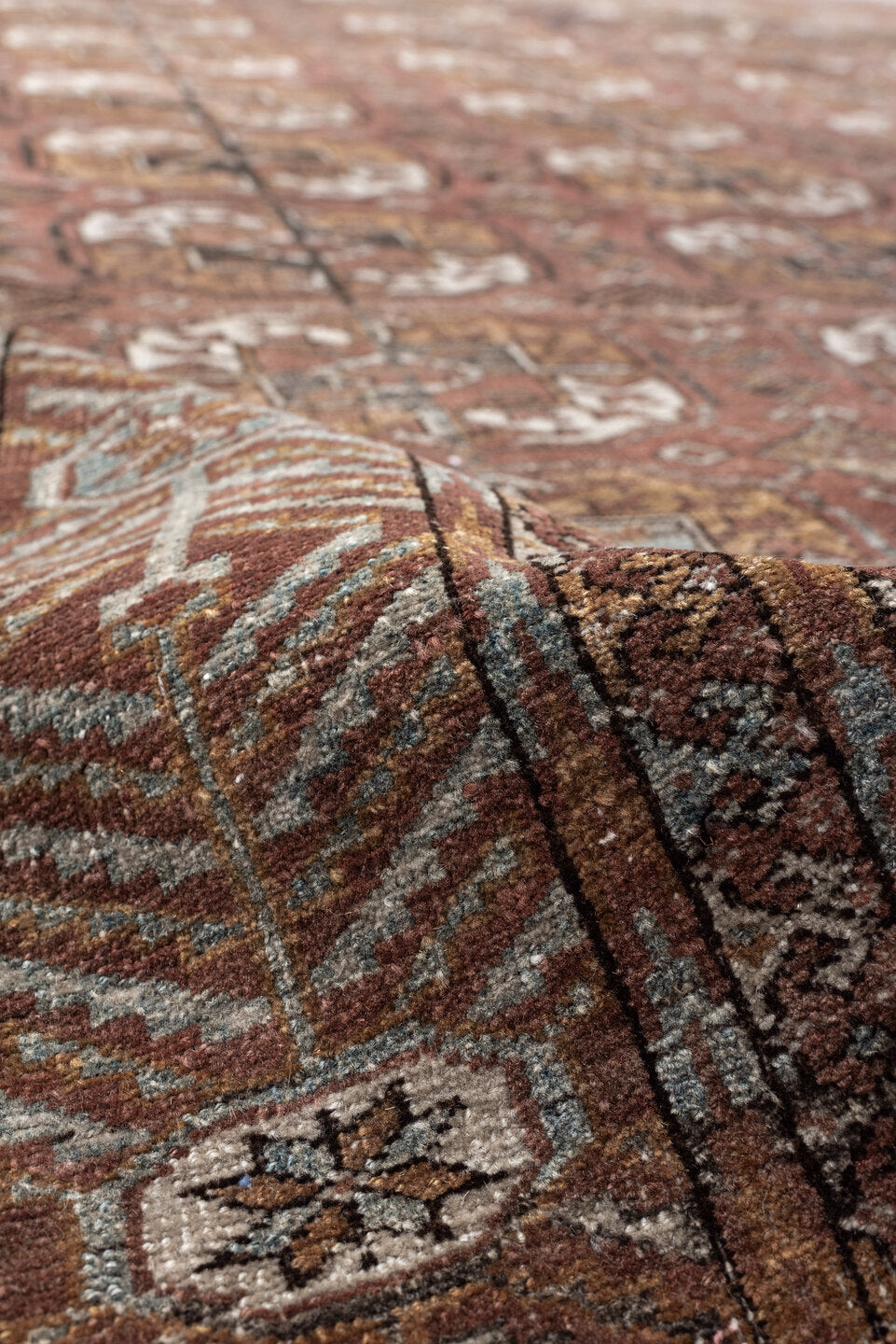 6' x 7' one-of-a-kind handmade vintage Bokara medium size rug. Color palette: rust, camel, brown, ivory, taupe, soft teal