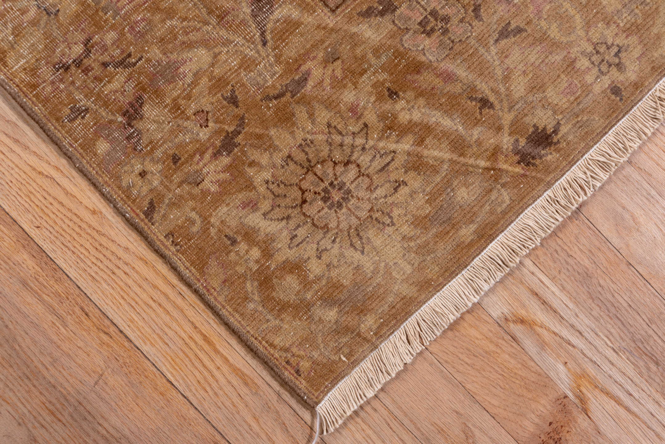 12' x 16' one-of-a-kind handmade antique Sivas oversize rug. Color palette: brown, camel, taupe, beige, ivory, rose